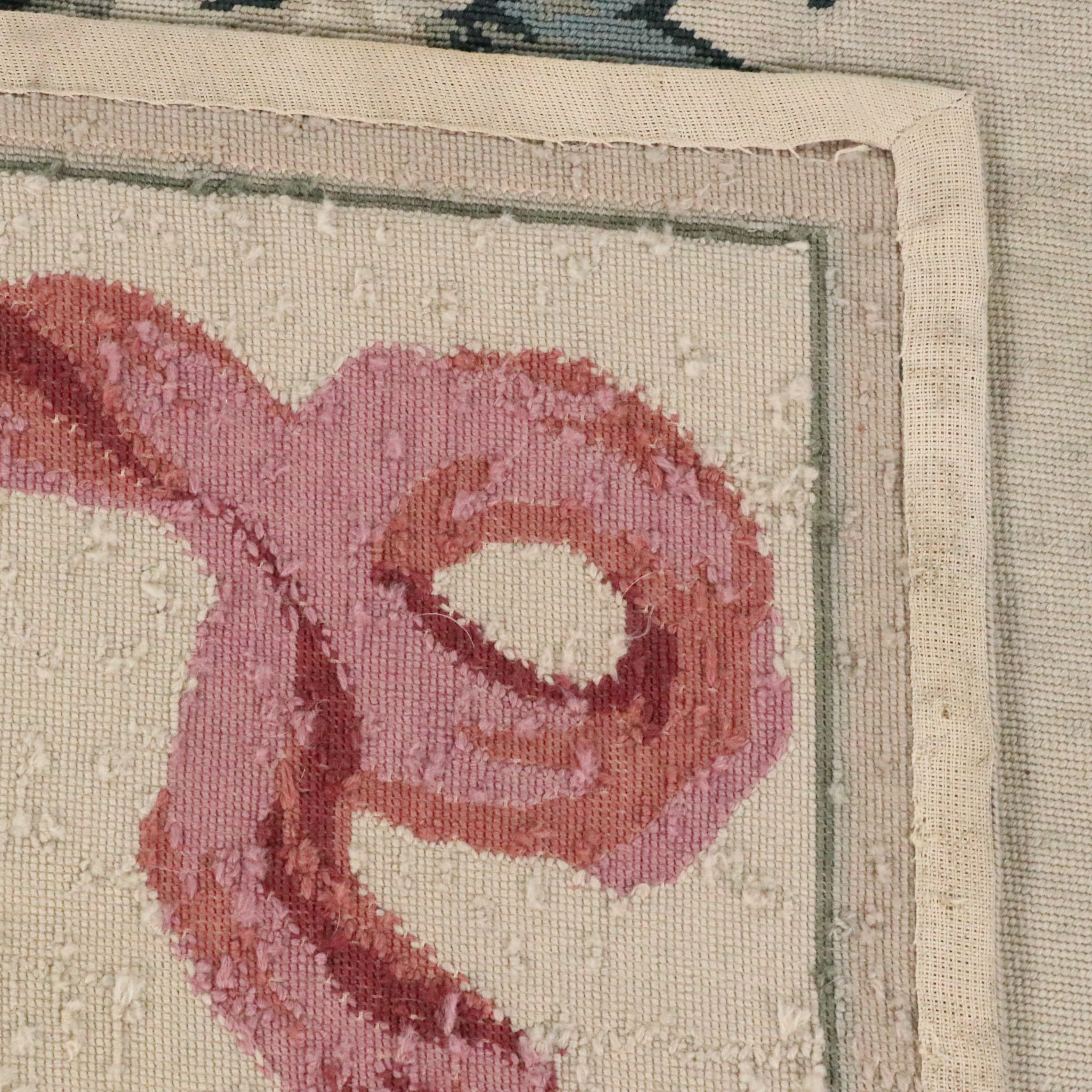 3'9 x 5'7 Handmade Ribbon Floral Needlepoint Area Rug