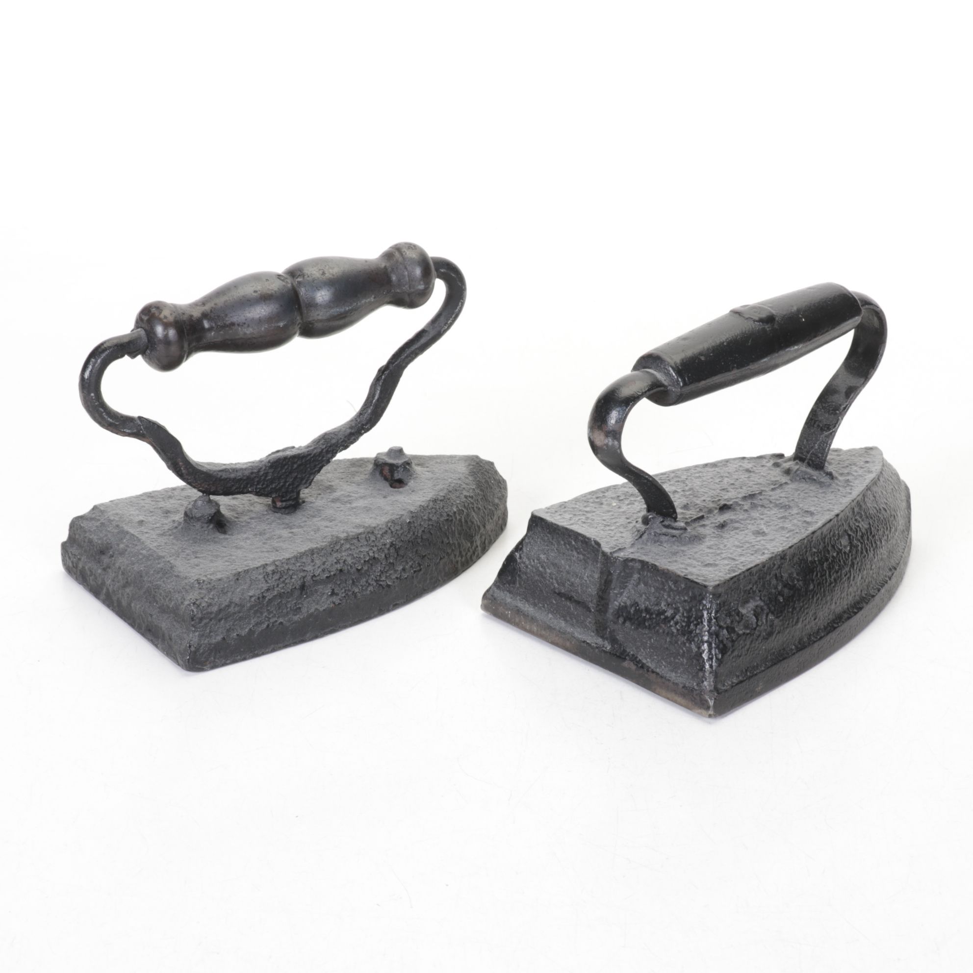 Two Cast Iron Sad Irons, Shoe Form, Tack Hammer and More