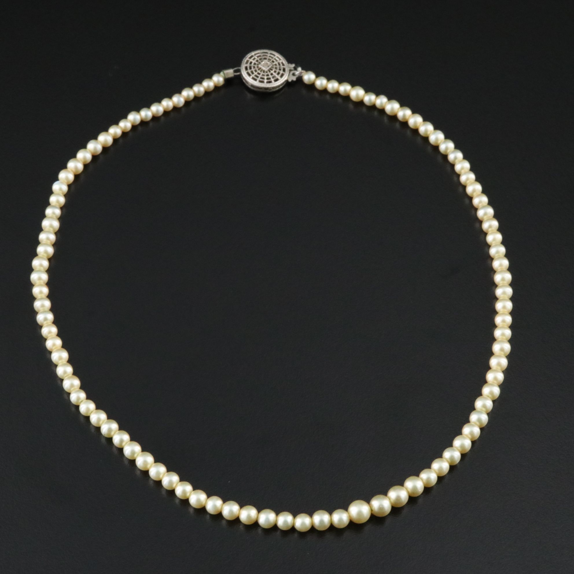 Vintage Faux Pearl Necklace with 10K Diamond Clasp