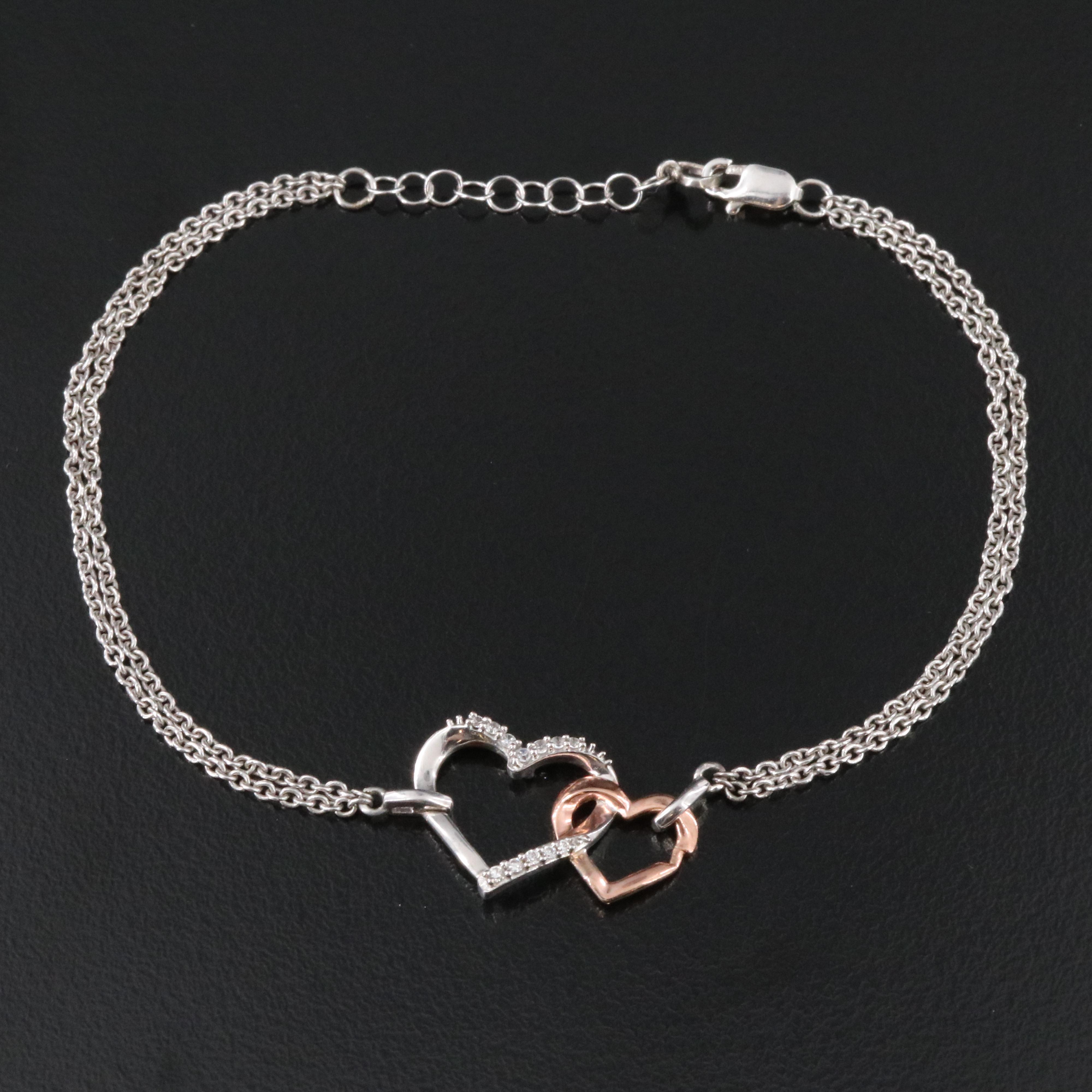 Sterling CZ Double Heart Bracelet