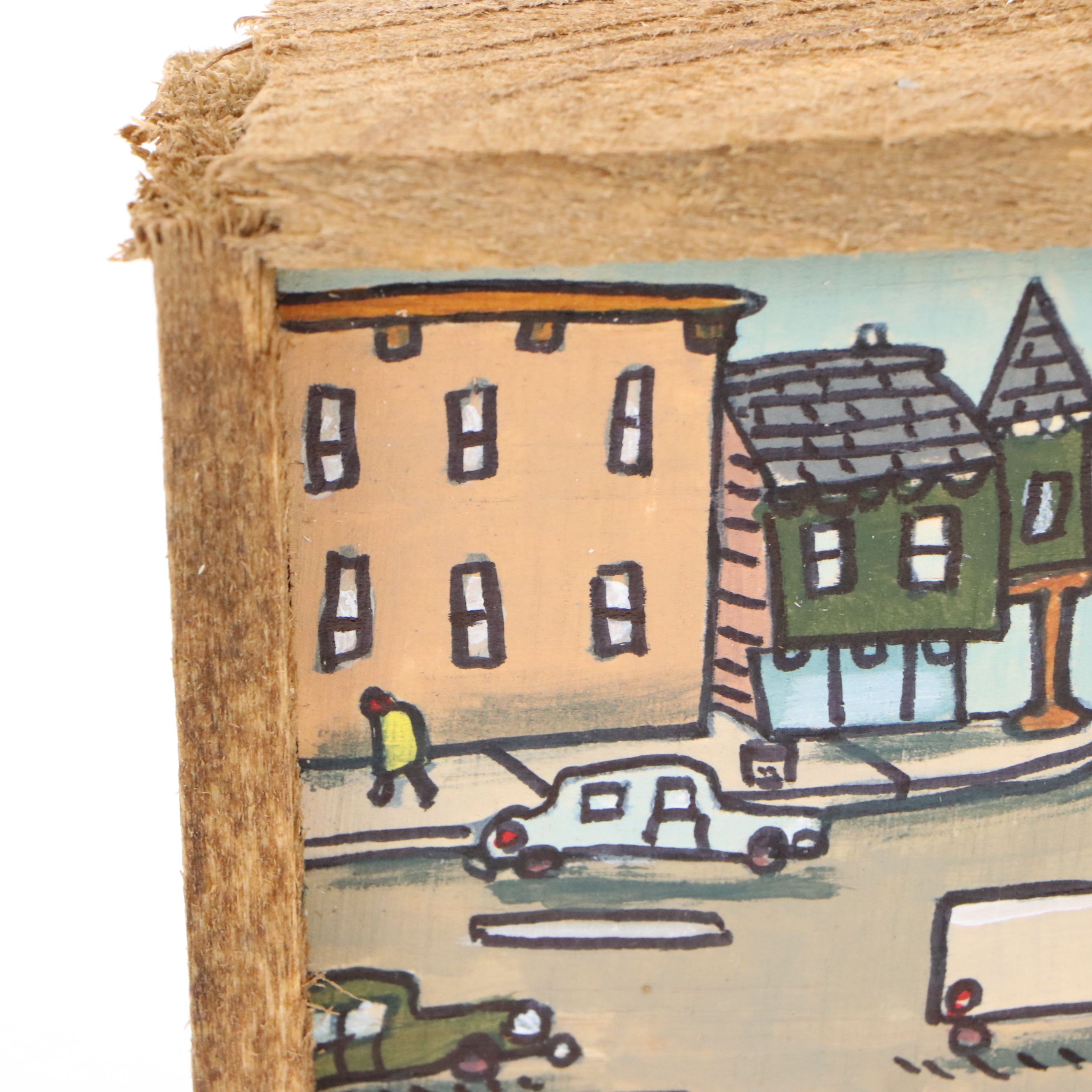 Aaron Wooten Stylized Cityscape Mixed Media Painting "Ashland Avenue," 2025