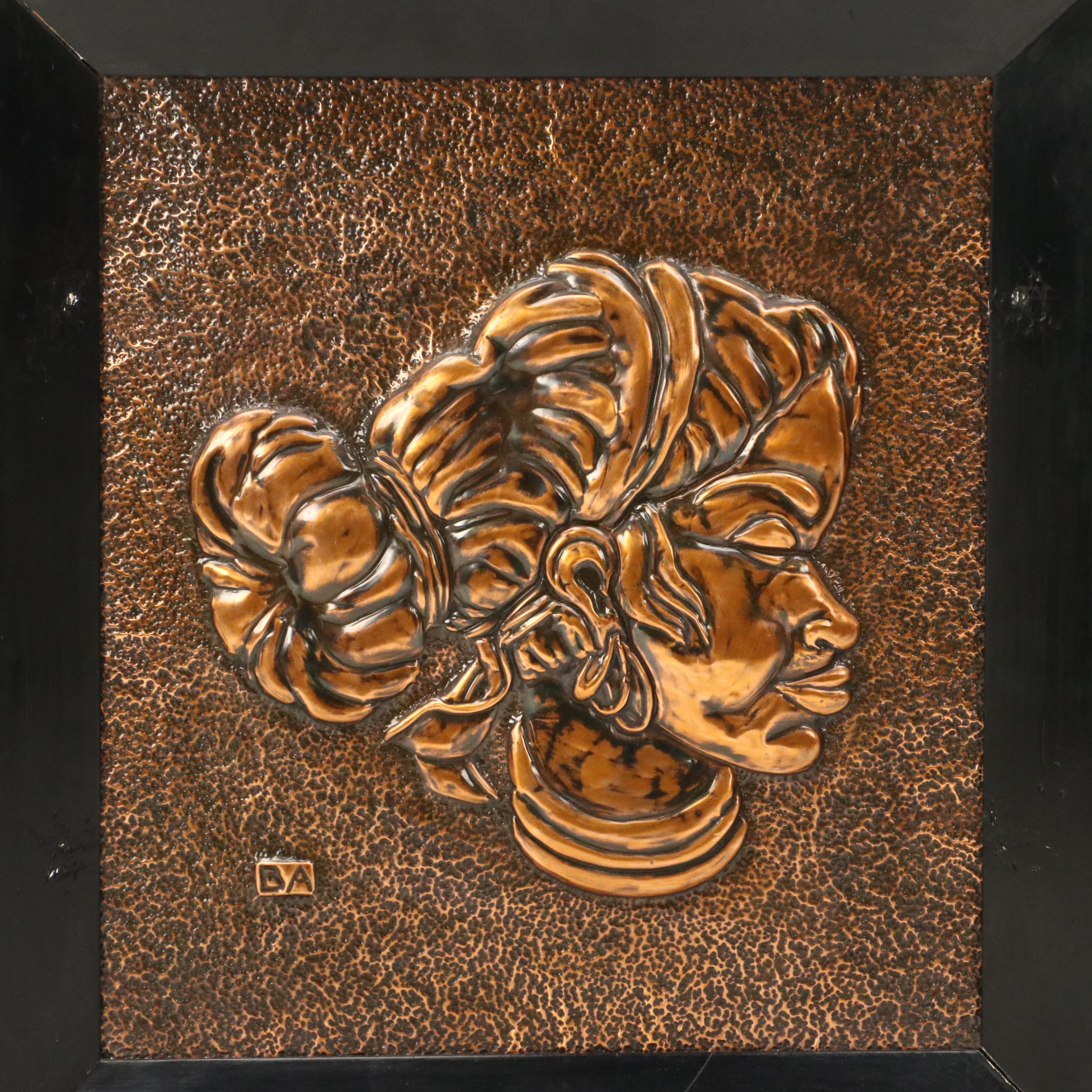 Bas Relief Embossed Copper Profile Portraits of Women