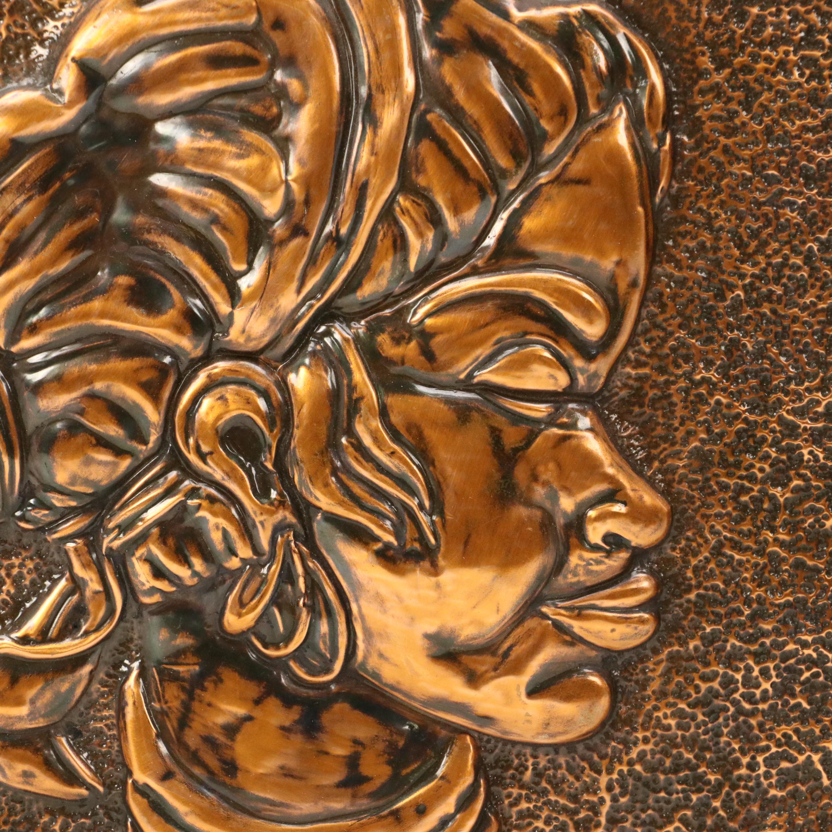 Bas Relief Embossed Copper Profile Portraits of Women