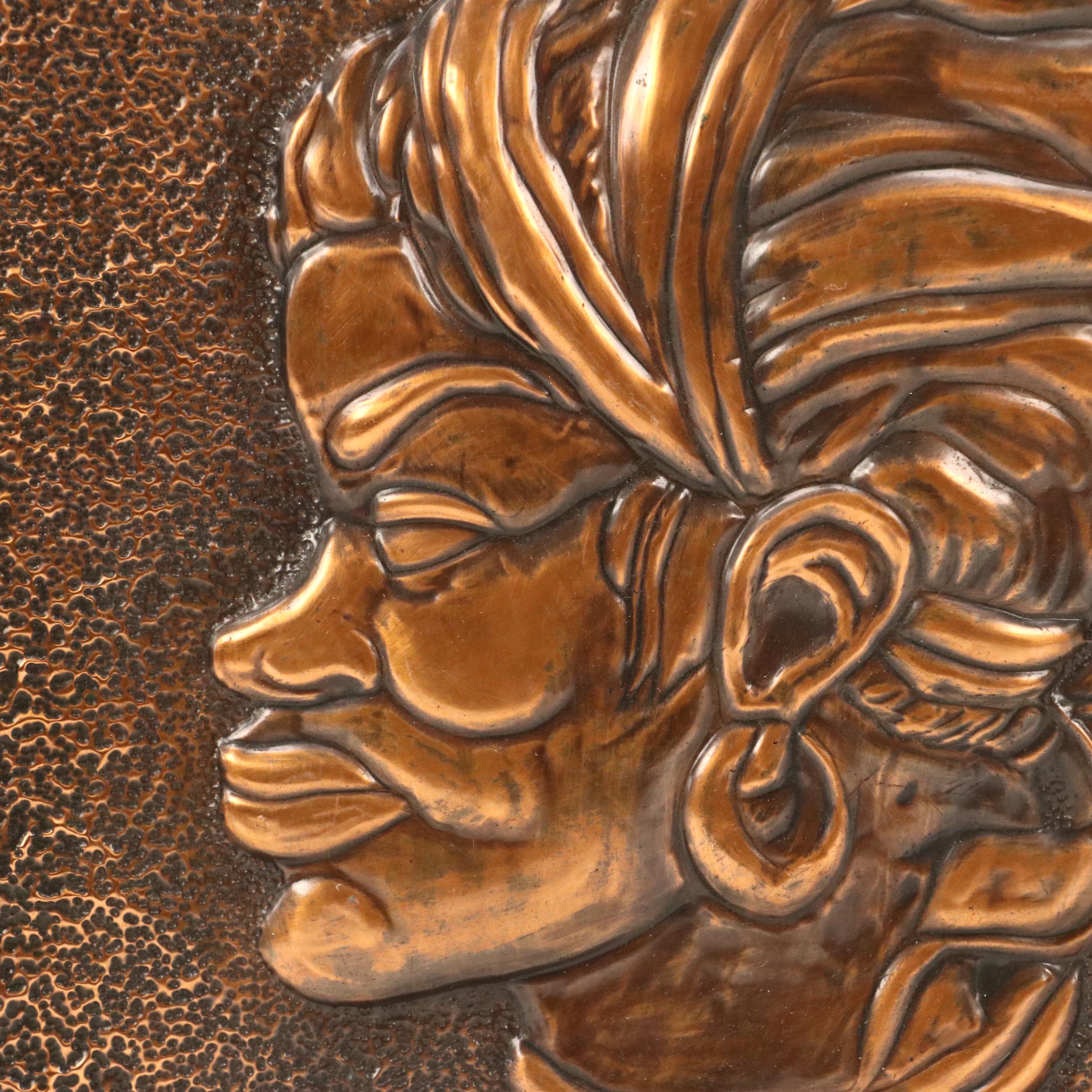 Bas Relief Embossed Copper Profile Portraits of Women
