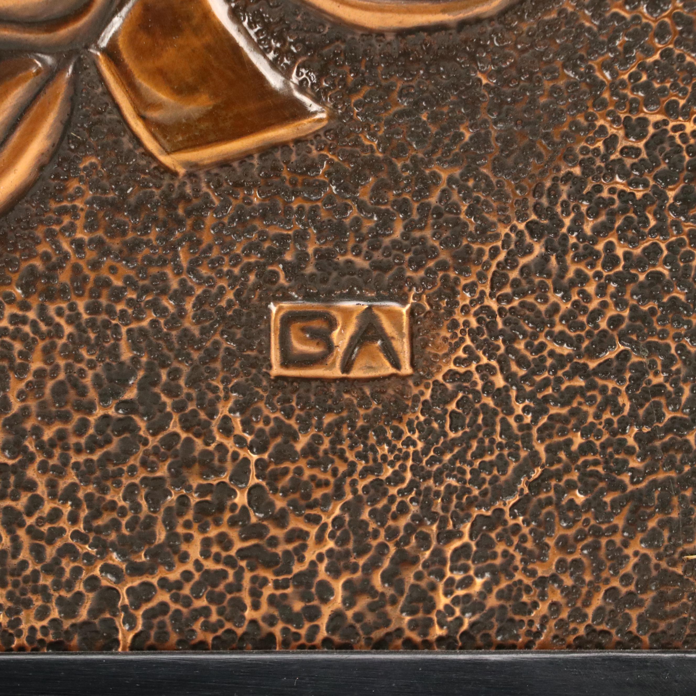 Bas Relief Embossed Copper Profile Portraits of Women