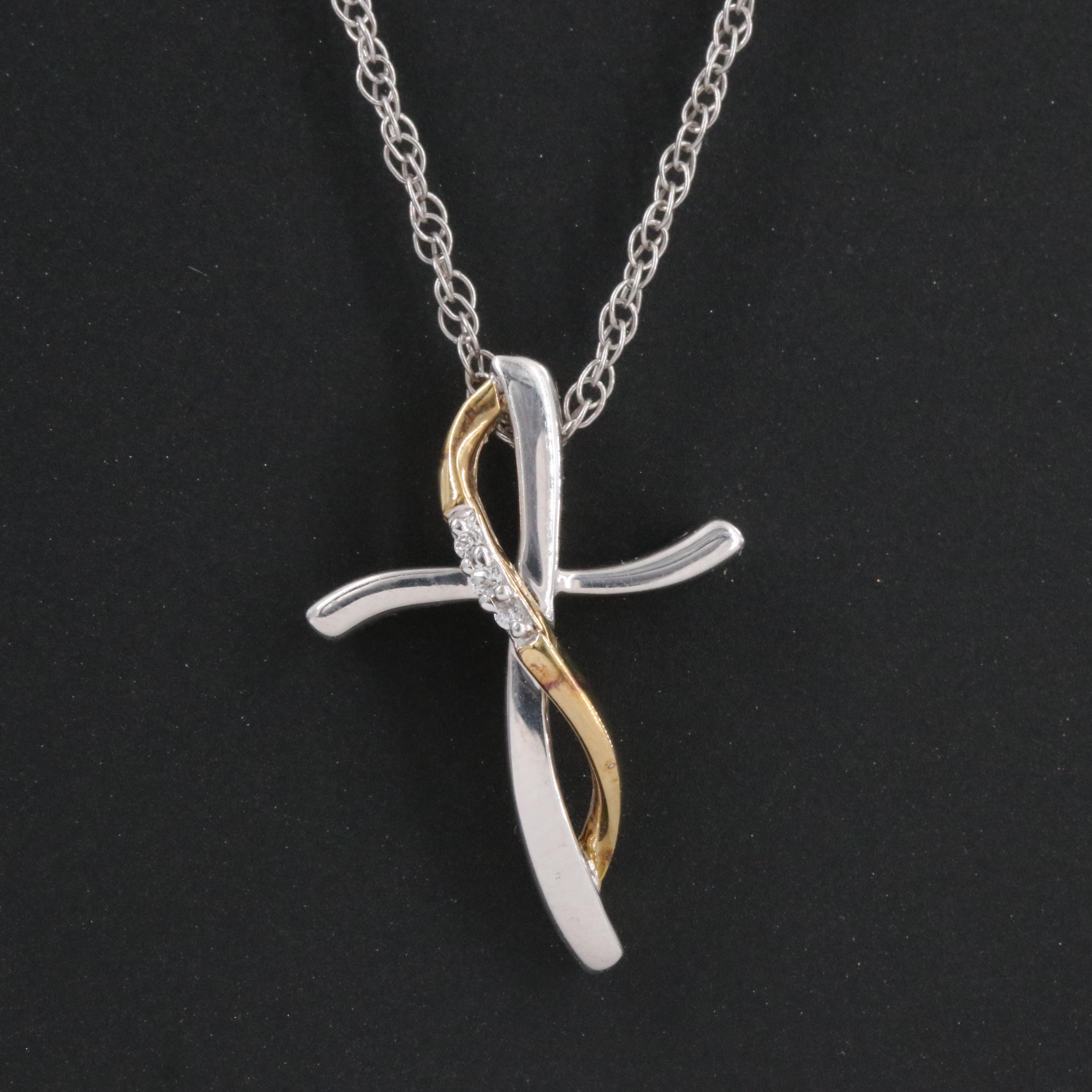 Sterling CZ Cross Pendant Necklace