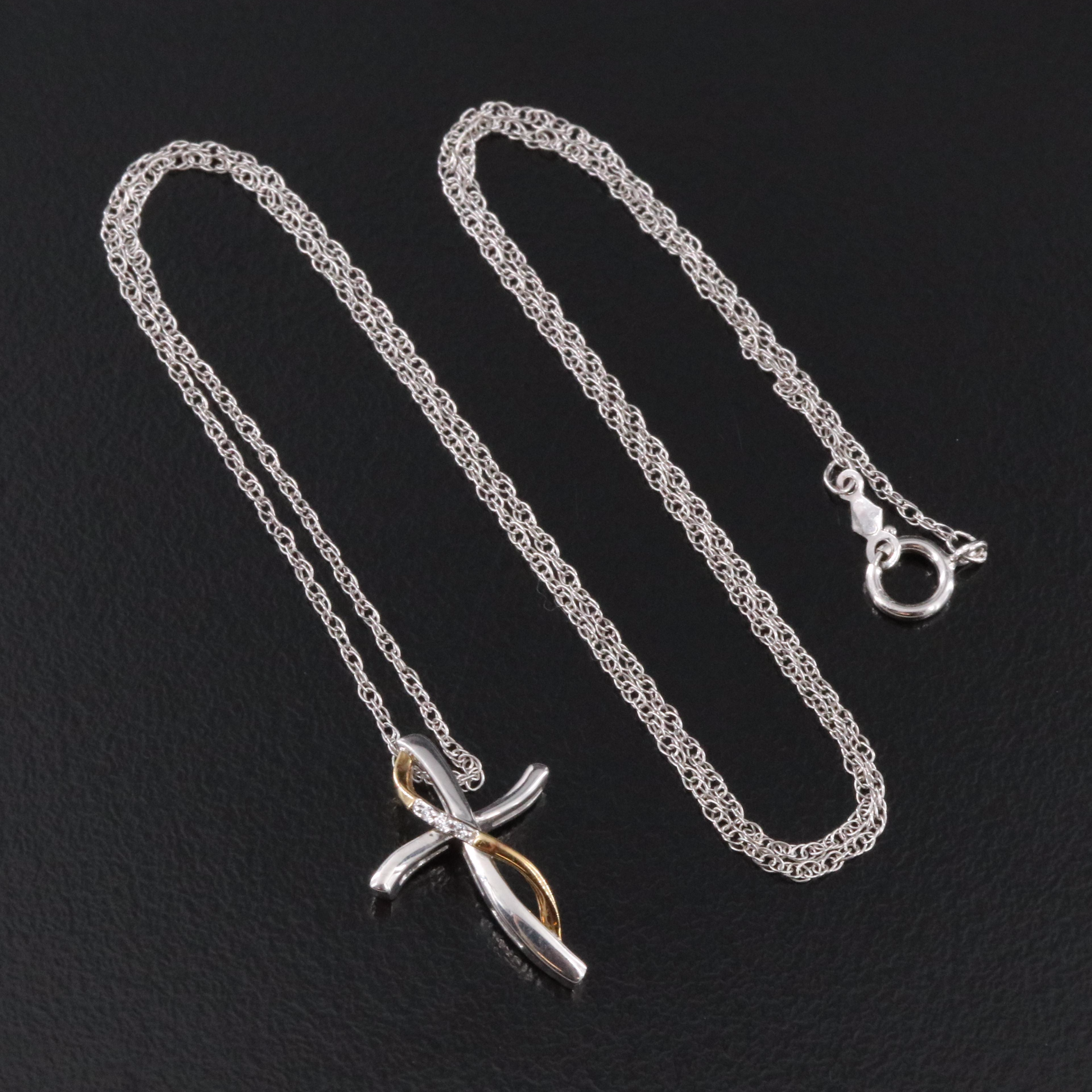 Sterling CZ Cross Pendant Necklace