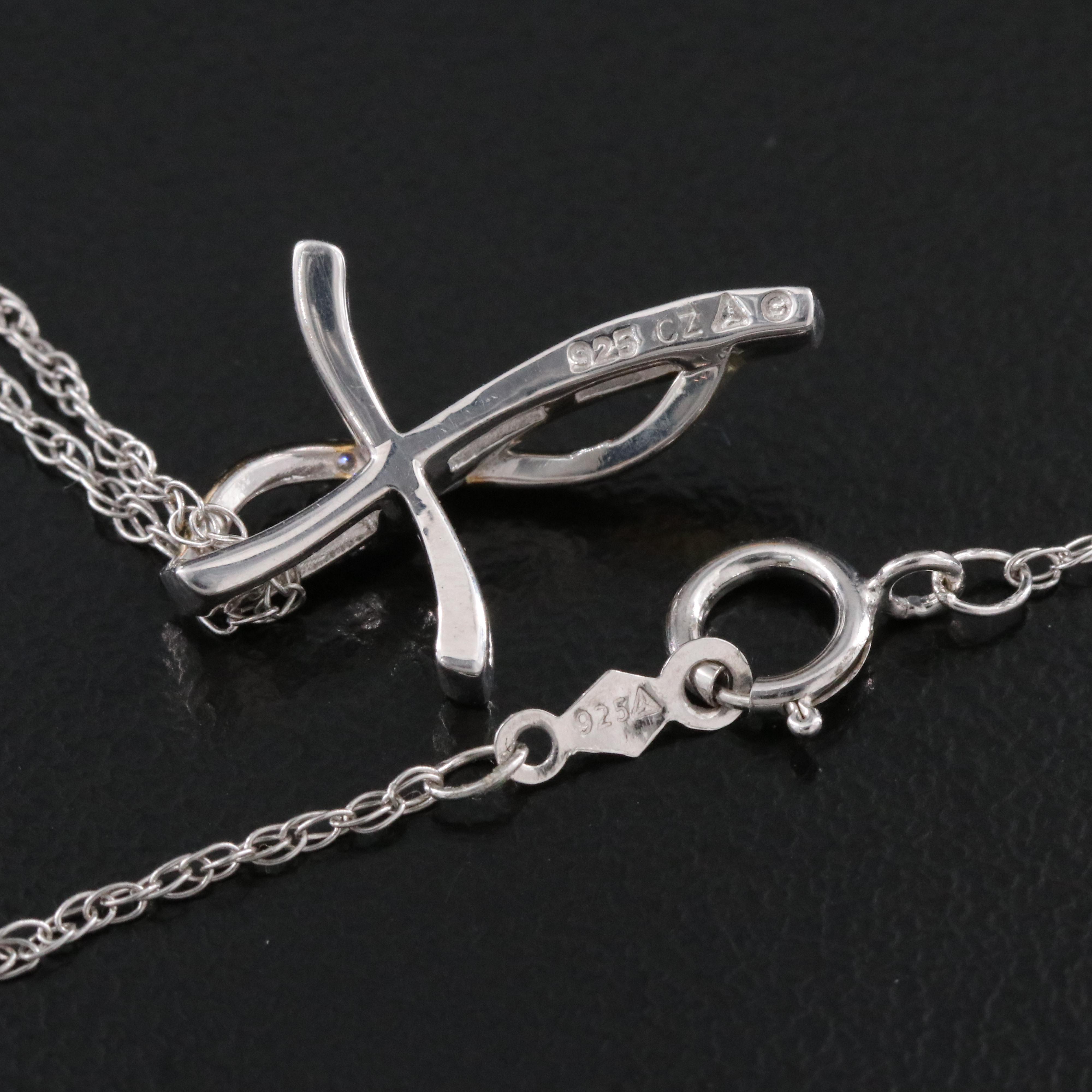 Sterling CZ Cross Pendant Necklace