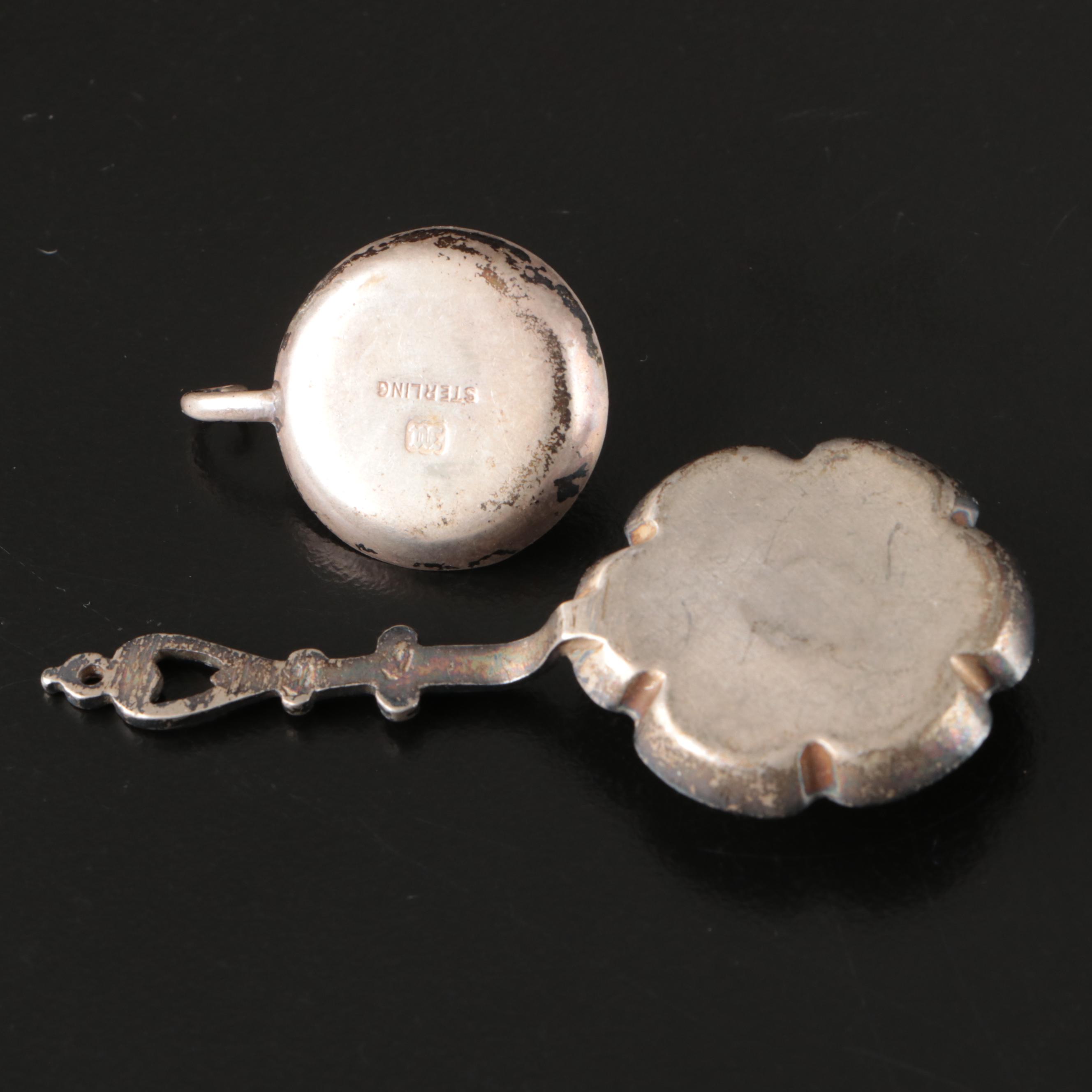 Miniature Sterling Silver Picture Frame, Candlesticks, and Oil Lamps