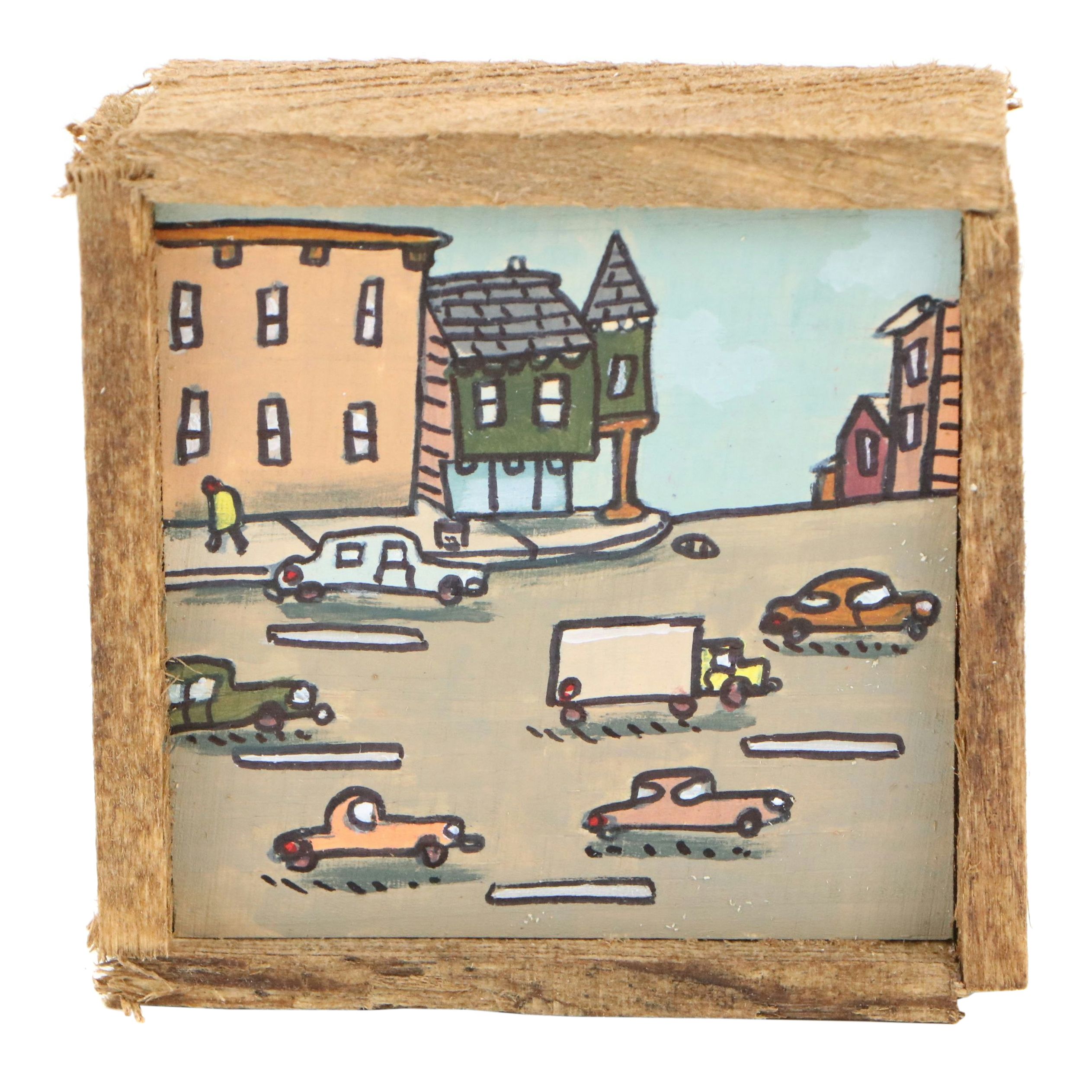 Aaron Wooten Stylized Cityscape Mixed Media Painting "Ashland Avenue," 2025