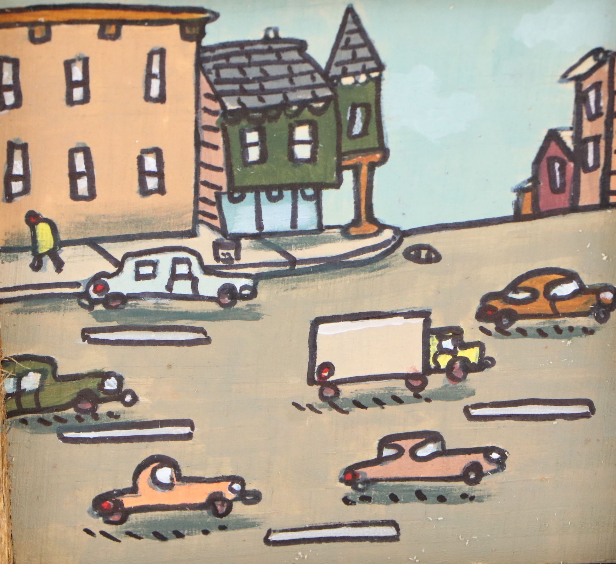 Aaron Wooten Stylized Cityscape Mixed Media Painting "Ashland Avenue," 2025