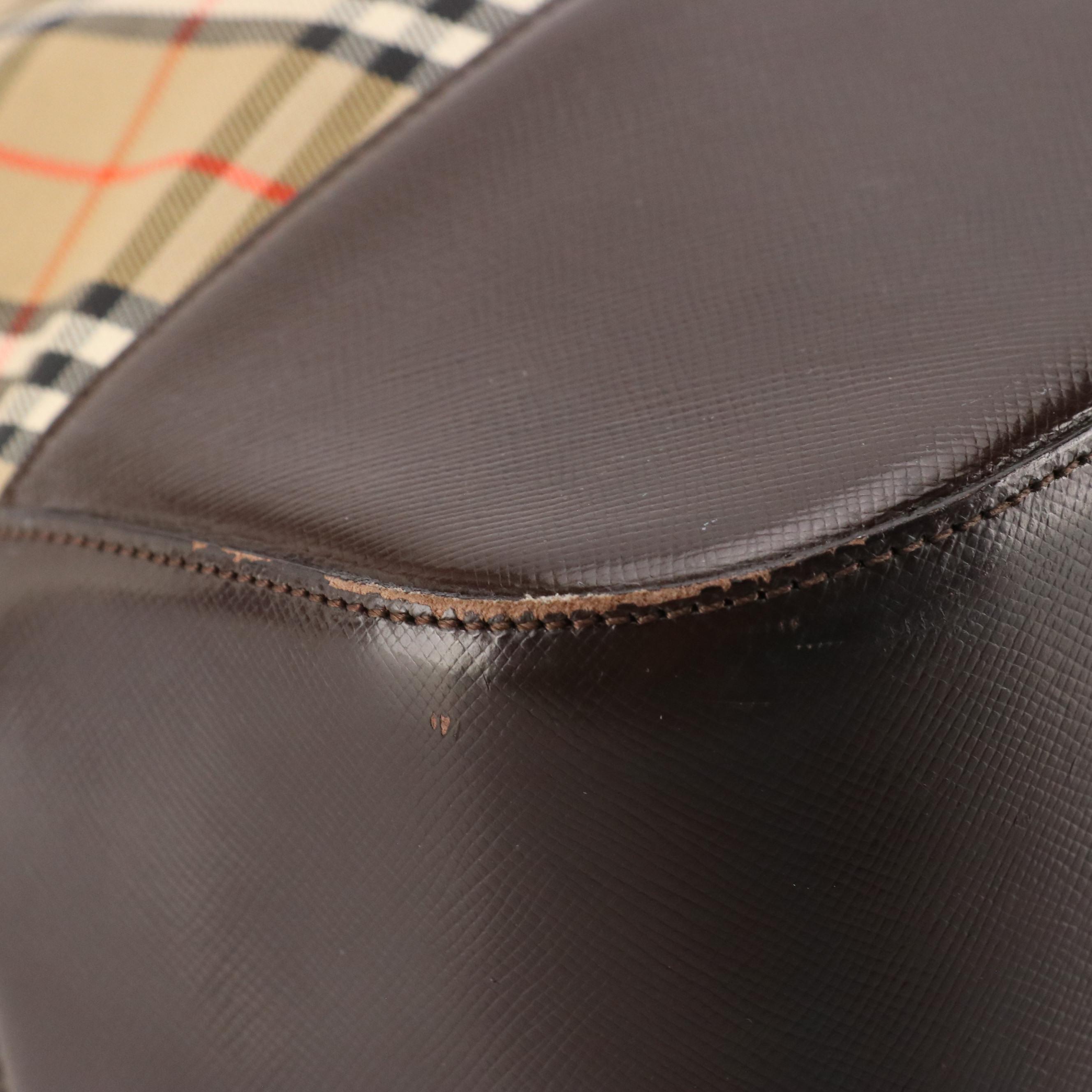 Burberrys Shoulder Bag in Haymarket Check Canvas and Dark Brown Saffiano Leather