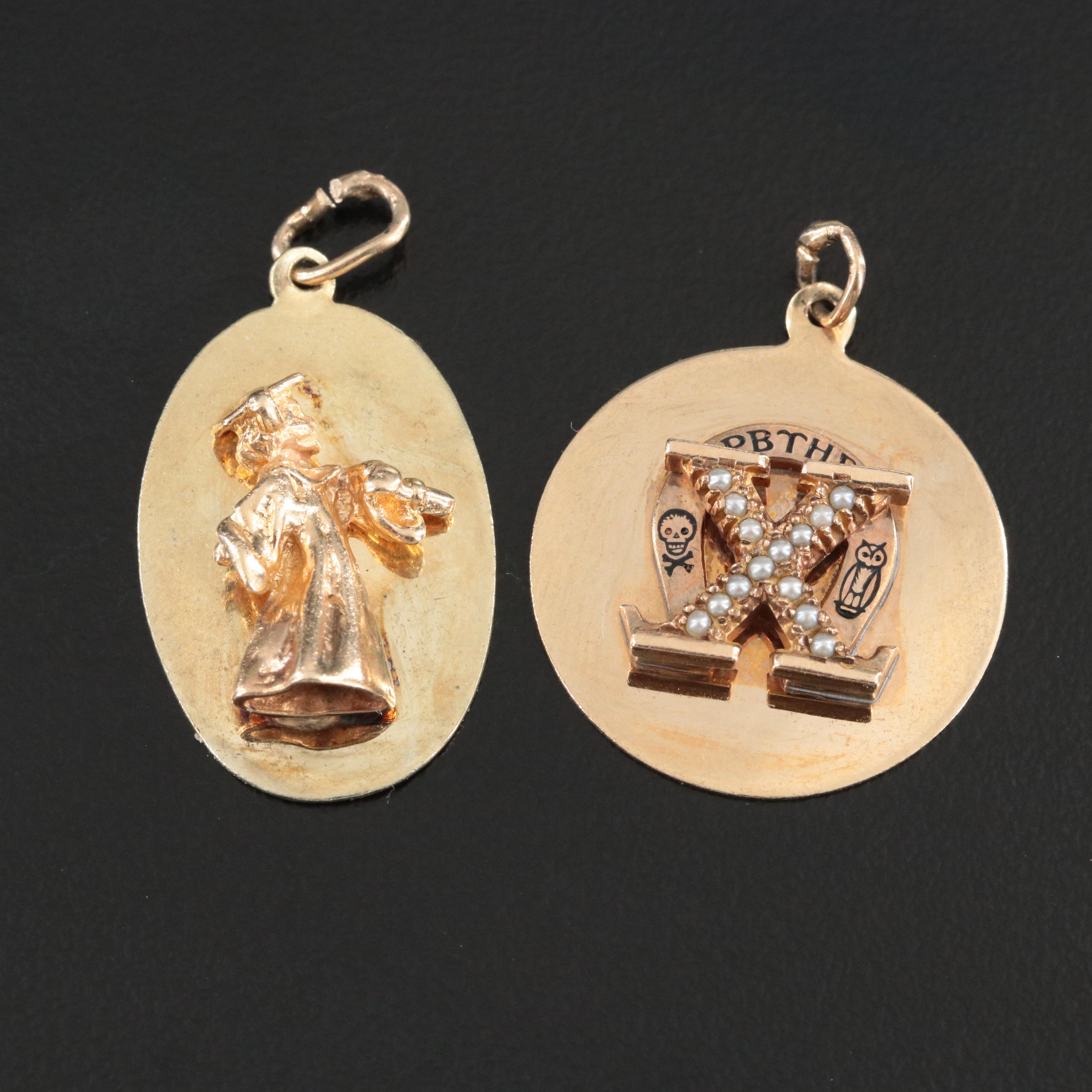 14K Graduation and Fraternal Chi Omega Charm Pendants