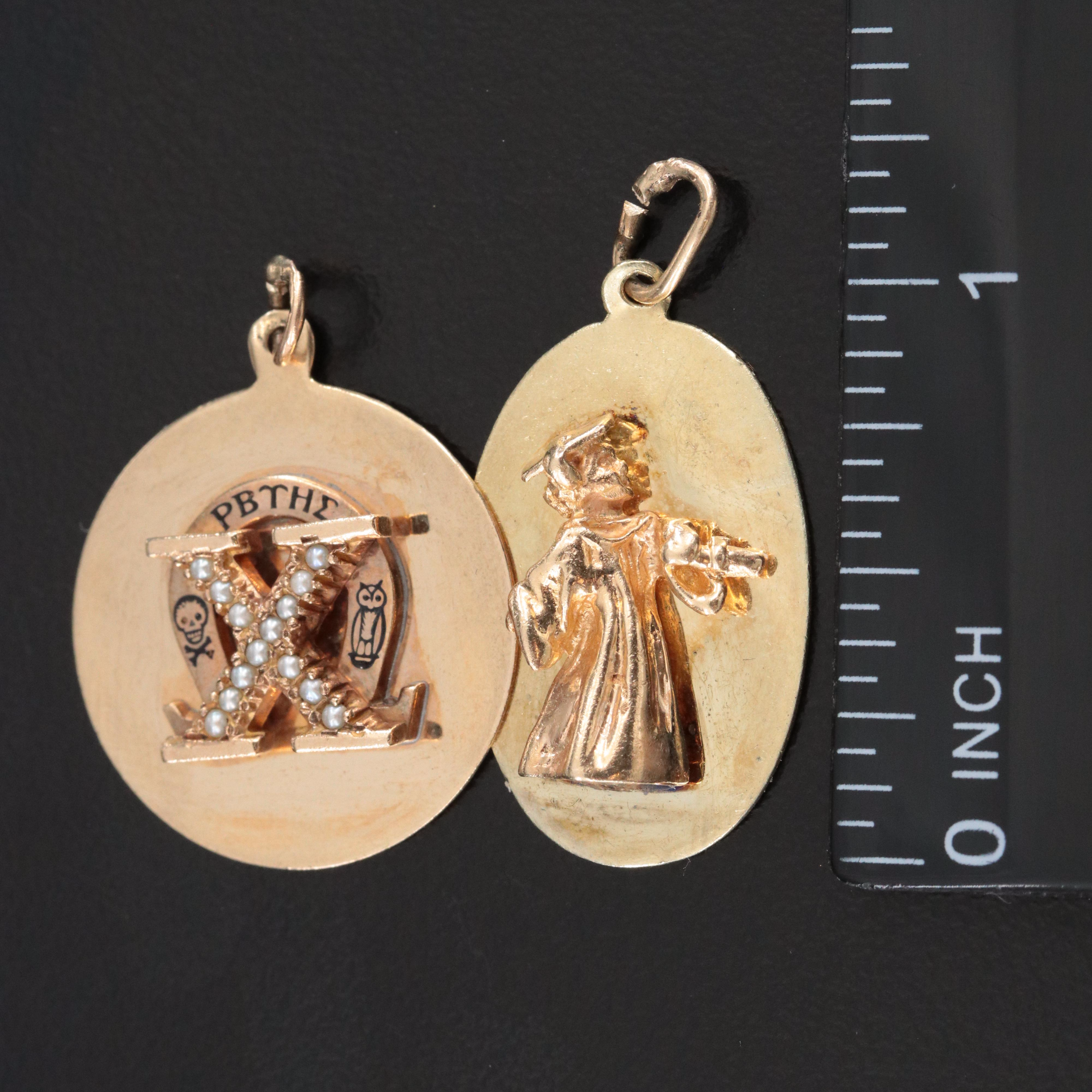 14K Graduation and Fraternal Chi Omega Charm Pendants