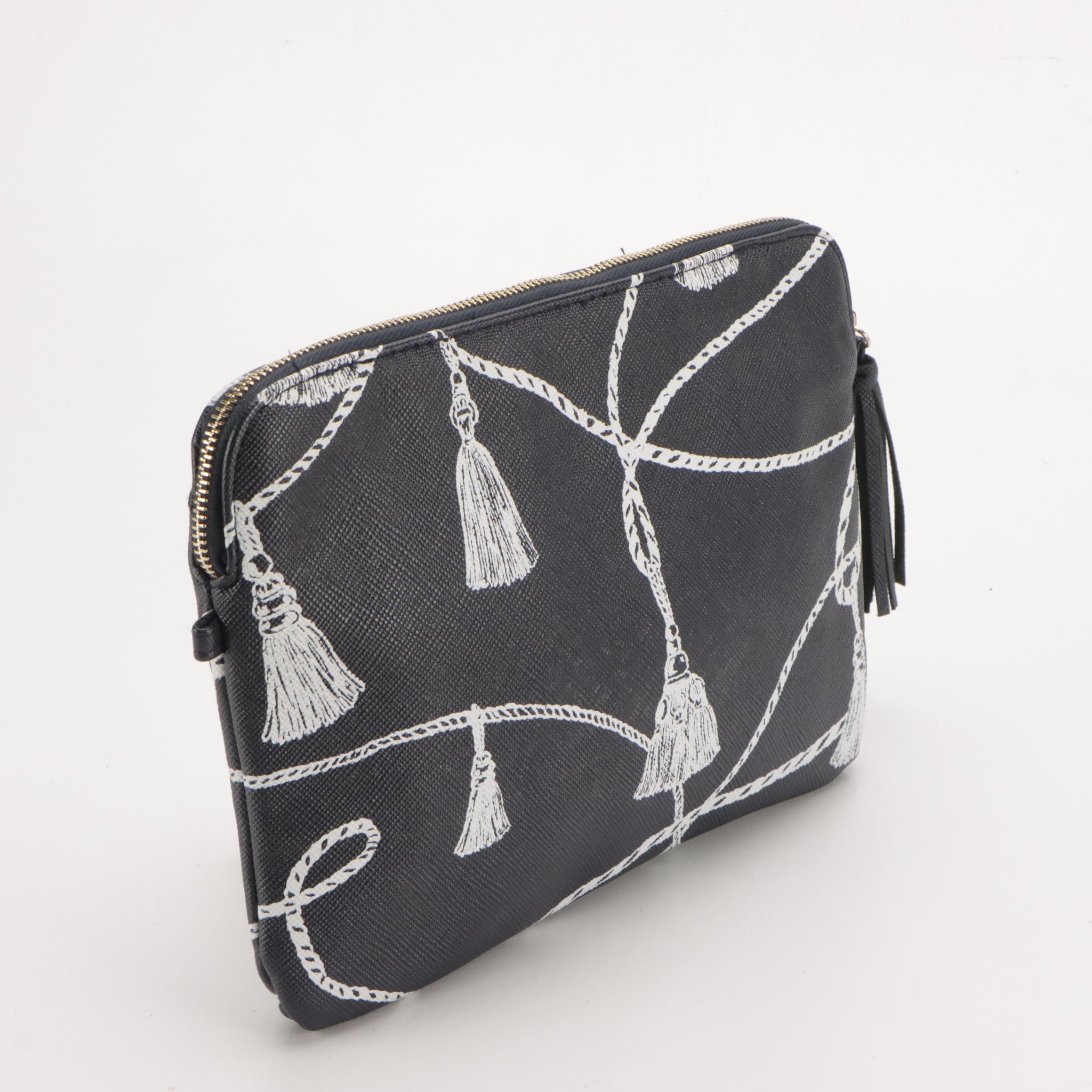 Chico's Black Leather Tote and Tassel Print Zip Pouch with More Bags and Wallet