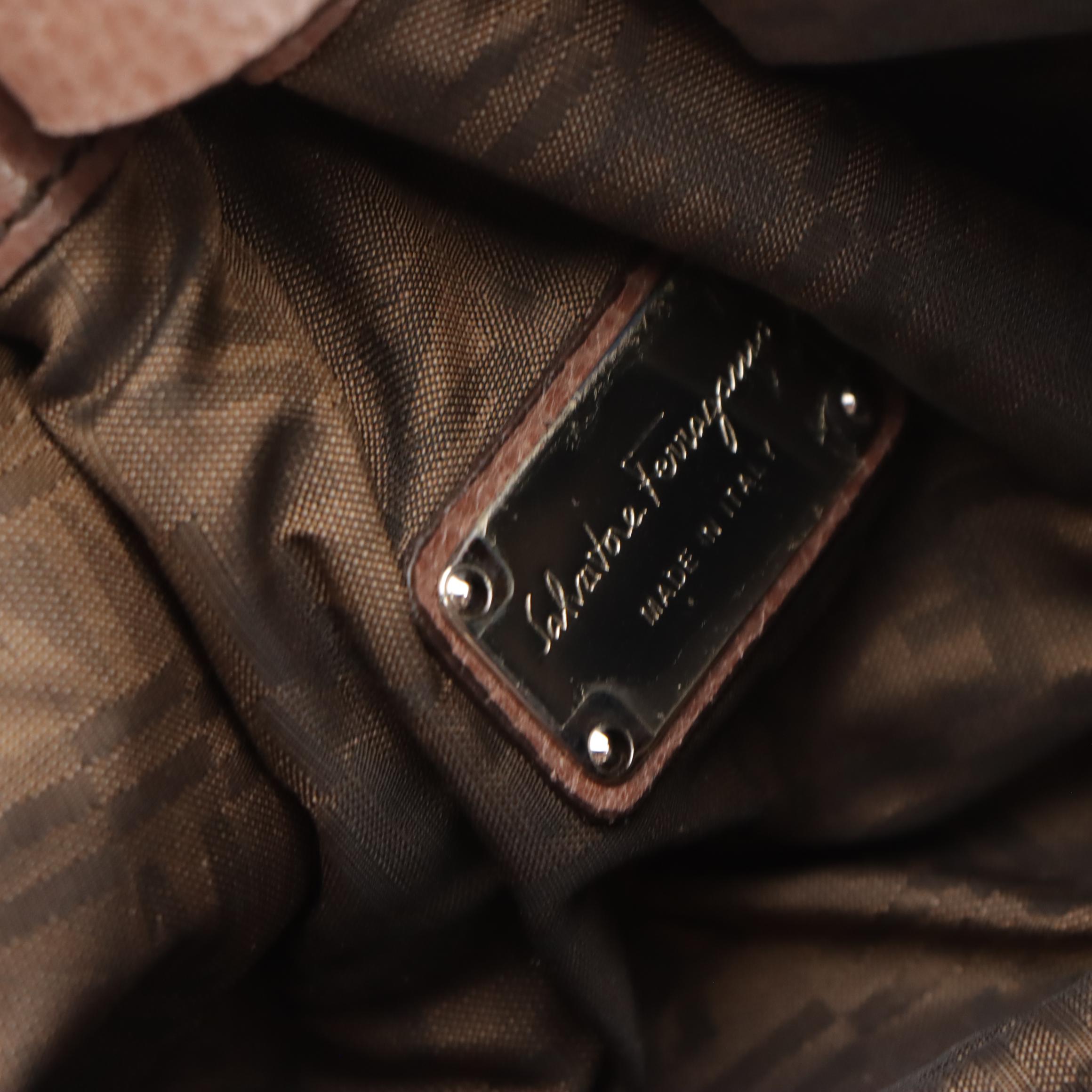 Salvatore Ferragamo Suede and Grain Leather Handbag with Zip Pouch