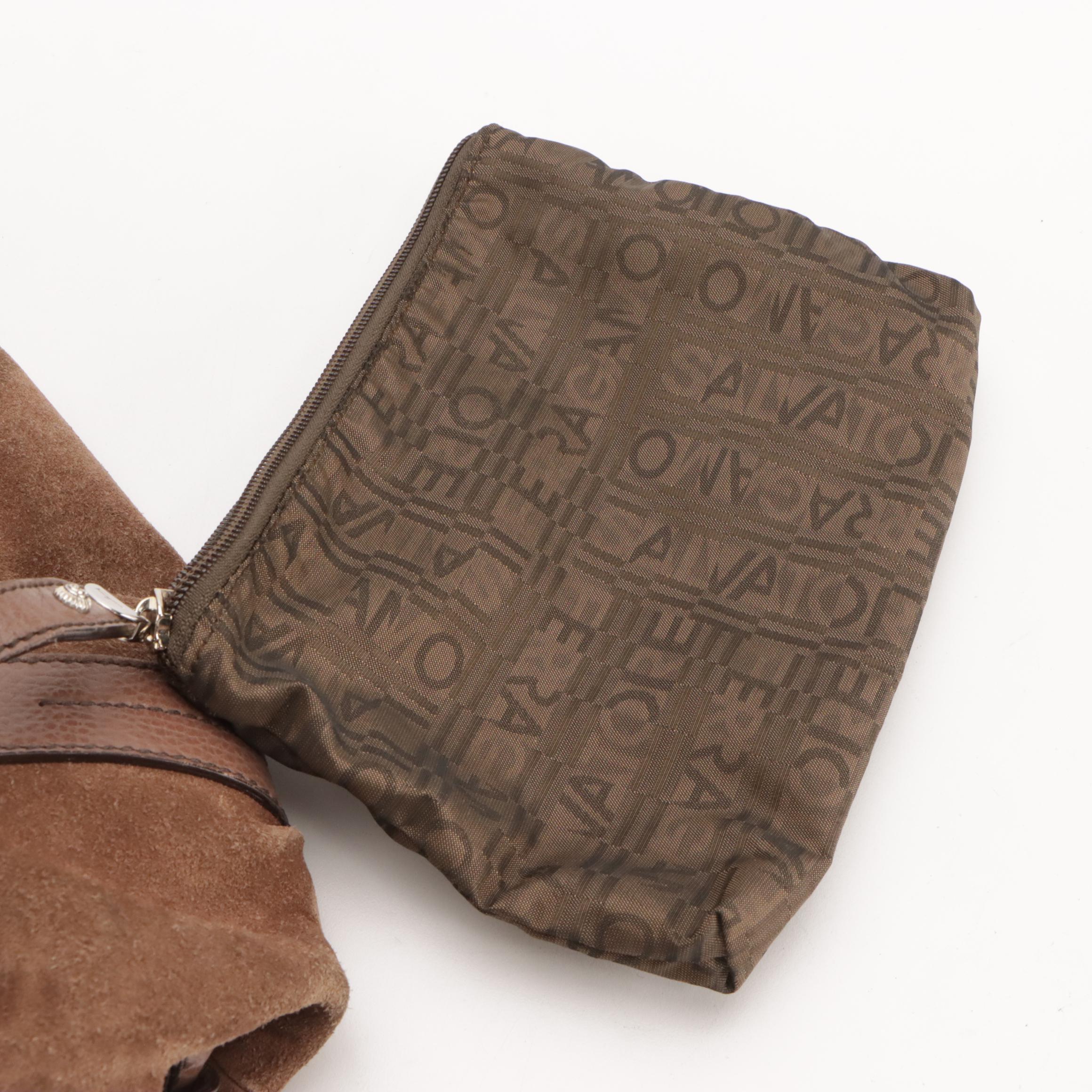 Salvatore Ferragamo Suede and Grain Leather Handbag with Zip Pouch