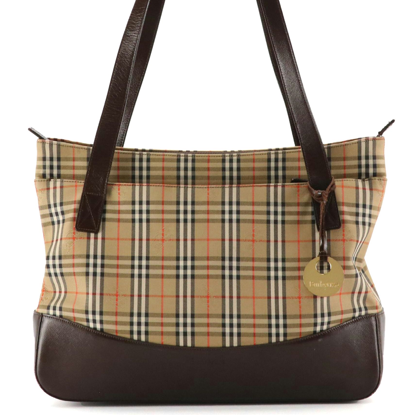 Burberrys Shoulder Bag in Haymarket Check Canvas and Dark Brown Saffiano Leather