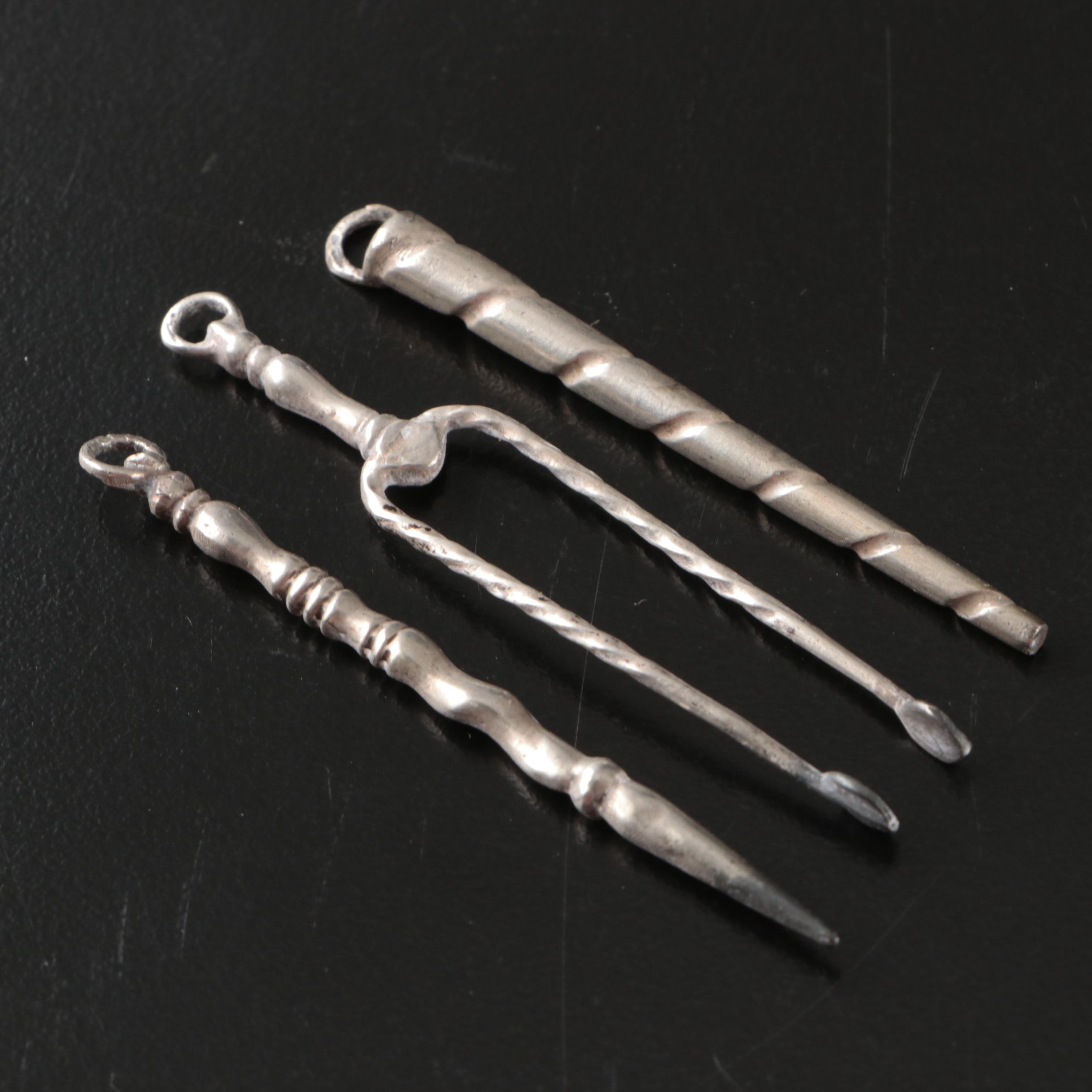 Miniature Sterling Silver Fireplace Accessory Set, 20th Century