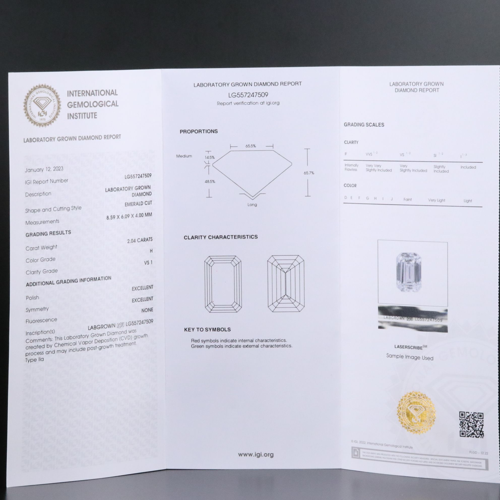 14K 2.04 CT Lab Grown Solitaire Ring with IGI Report