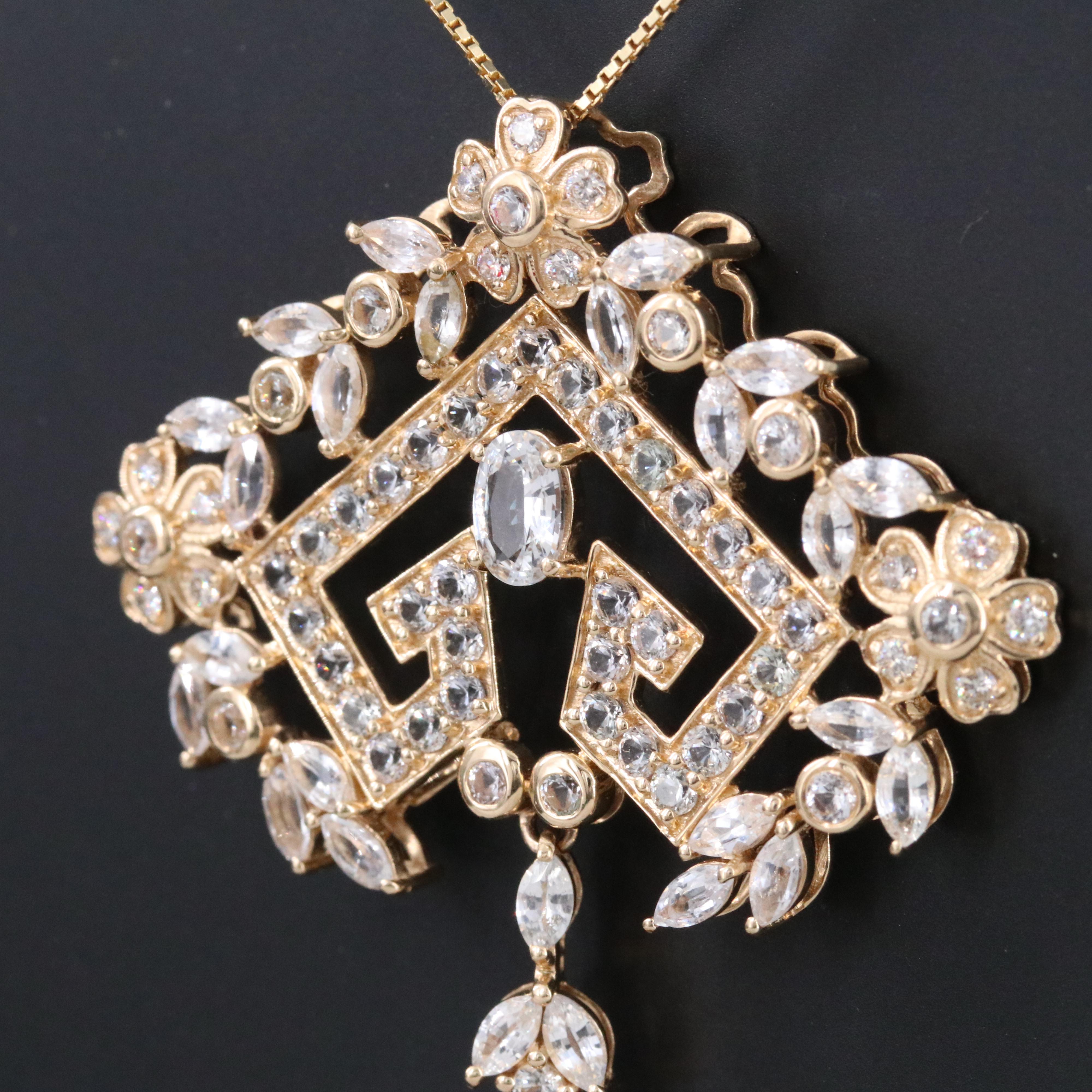 14K Opal, Diamond and White Sapphire Pendant Necklace