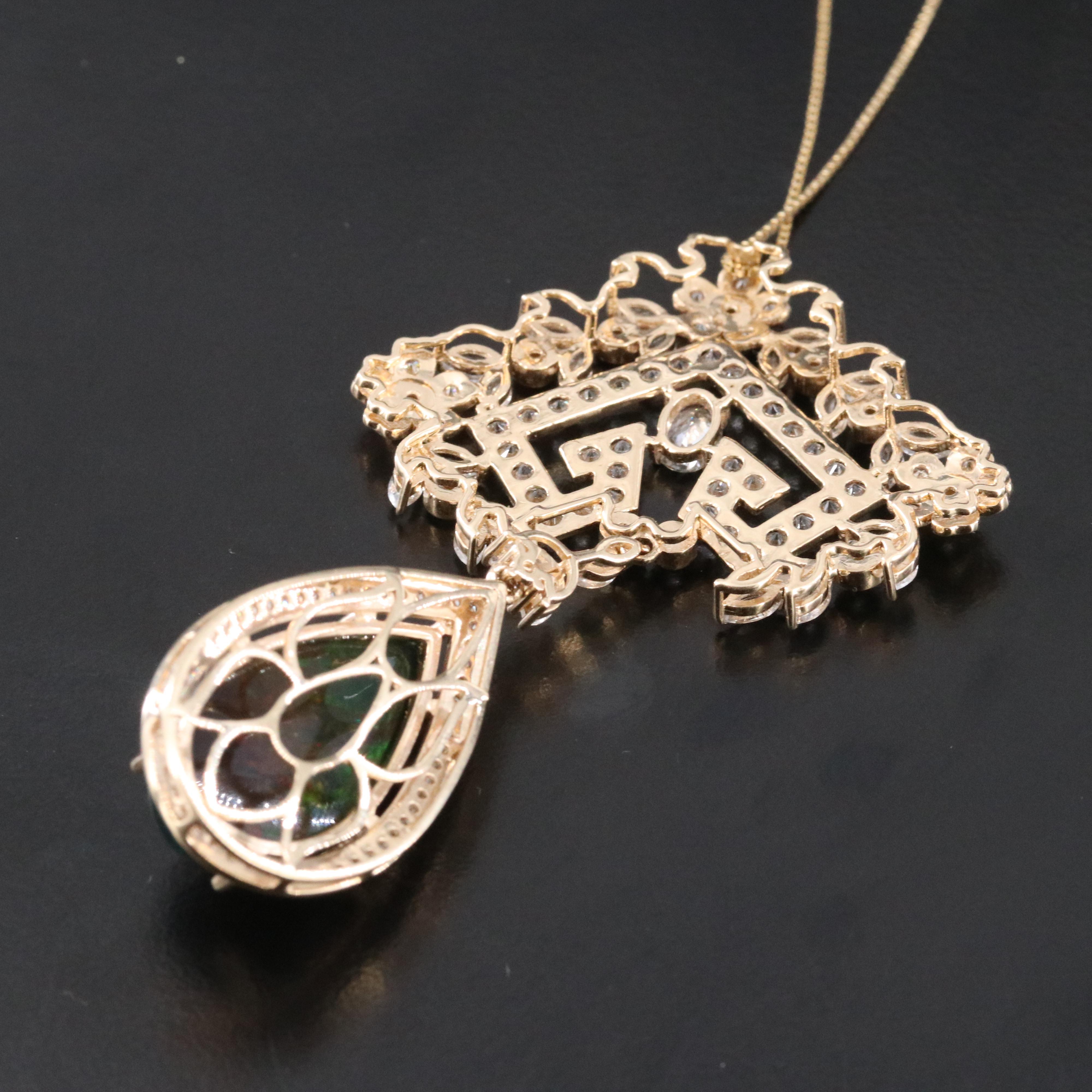 14K Opal, Diamond and White Sapphire Pendant Necklace