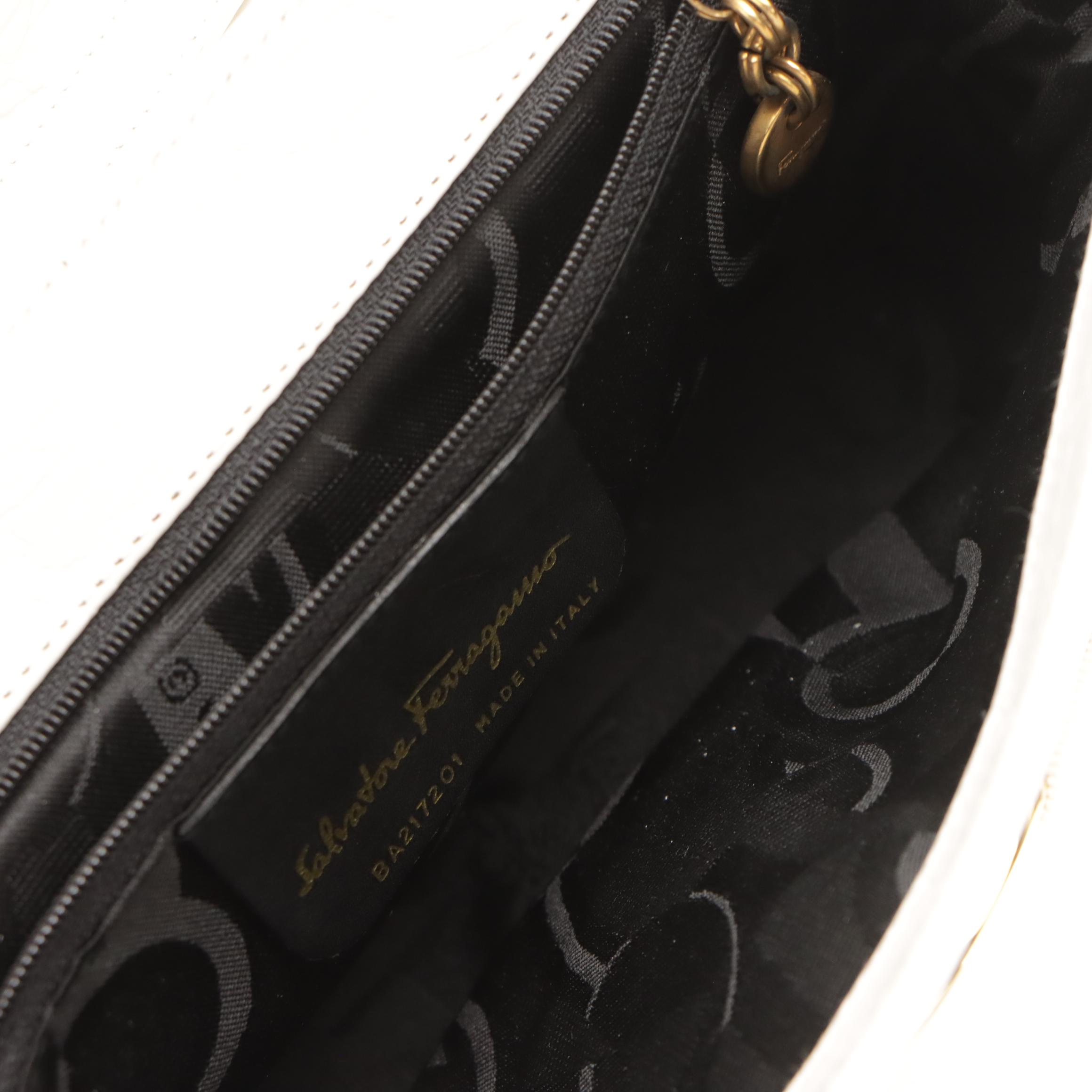 Salvatore Ferragamo White Croc-Embossed Leather Vara Two-Way Bag