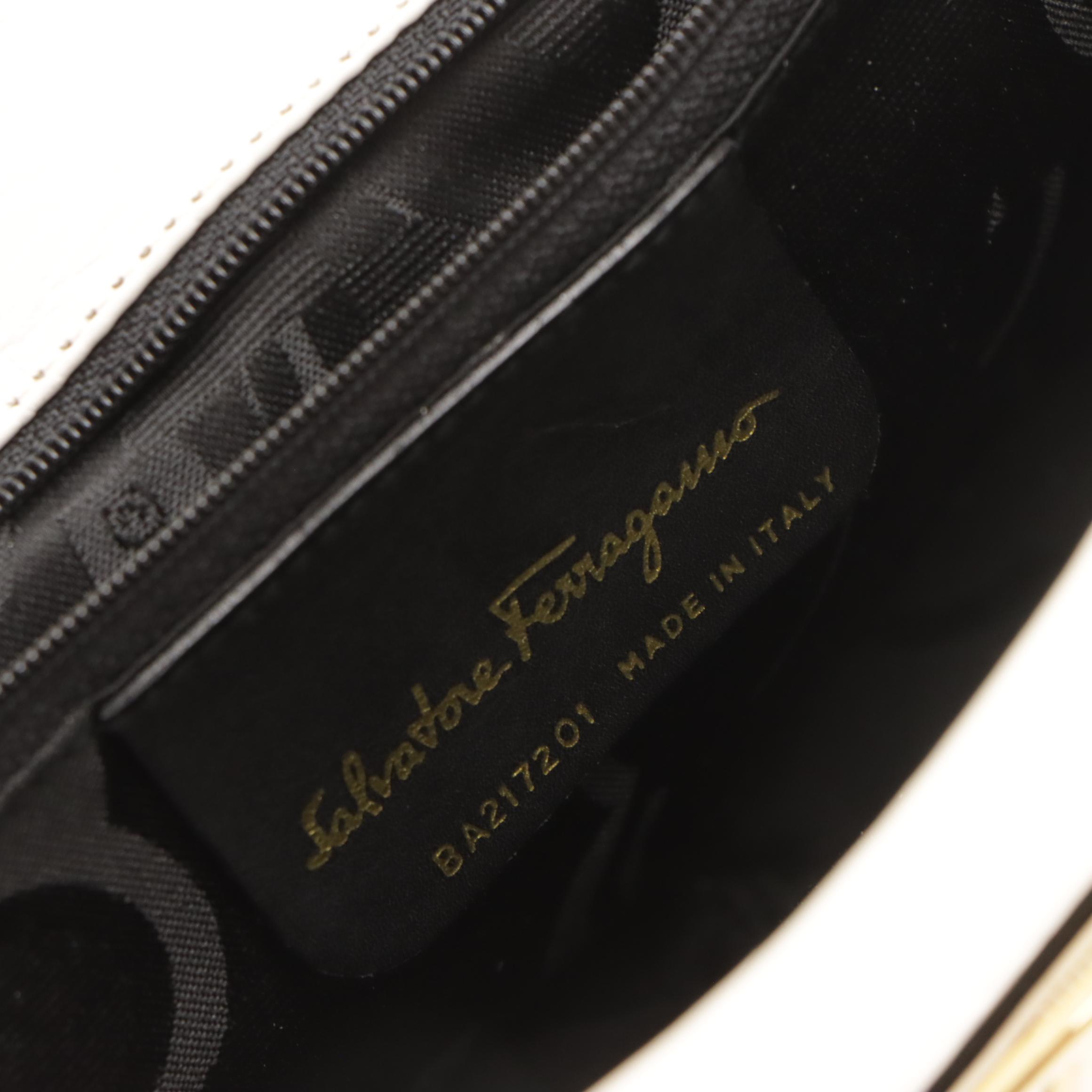 Salvatore Ferragamo White Croc-Embossed Leather Vara Two-Way Bag