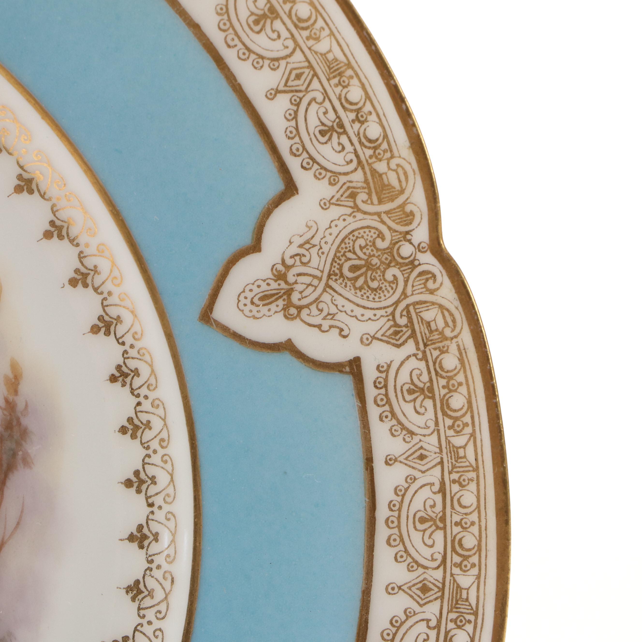 Victor Étienne Simyan Porcelain Bleu Céleste Courting Scene Cabinet Plates