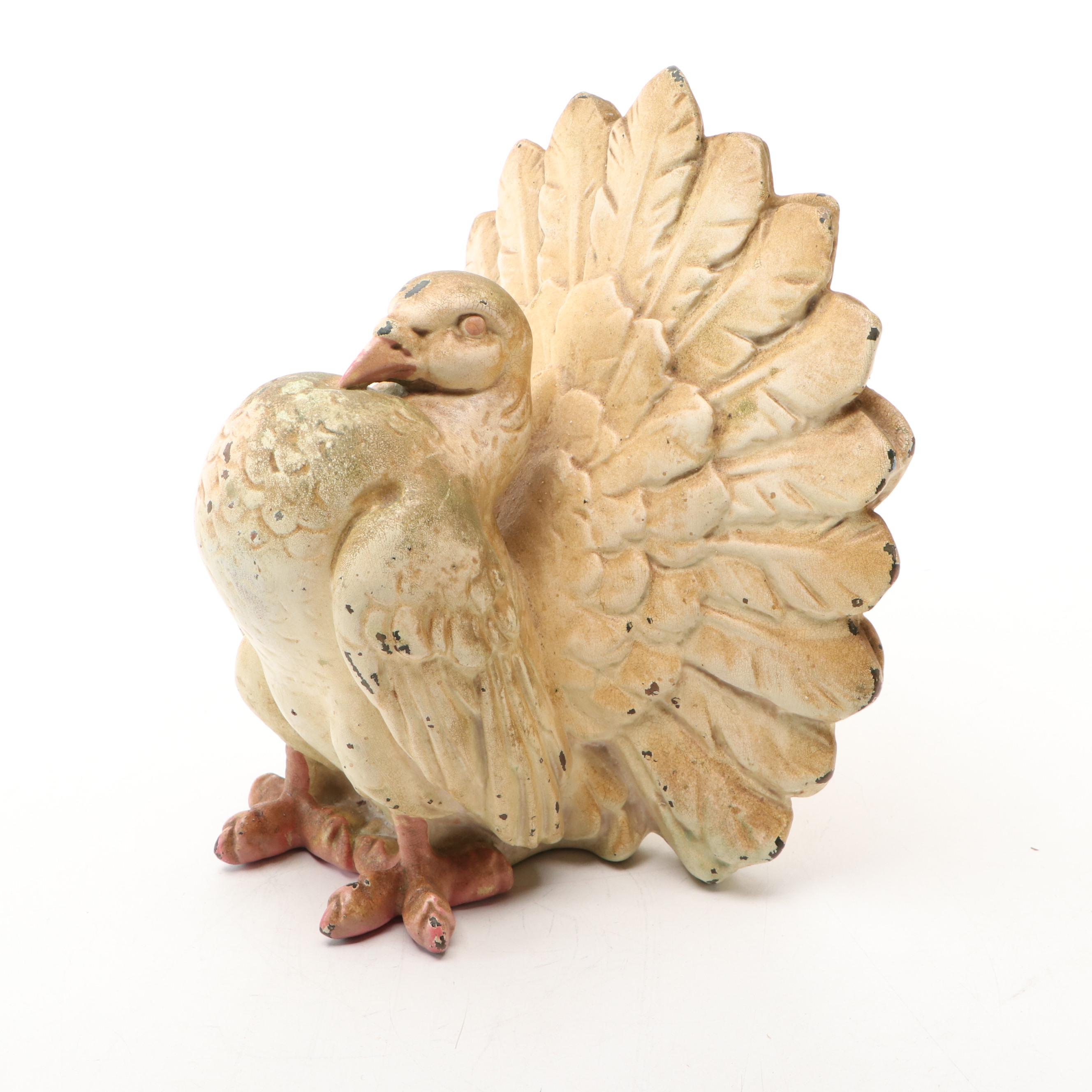 Painted Cast Iron Fantail Pigeon Figure, 20th Century