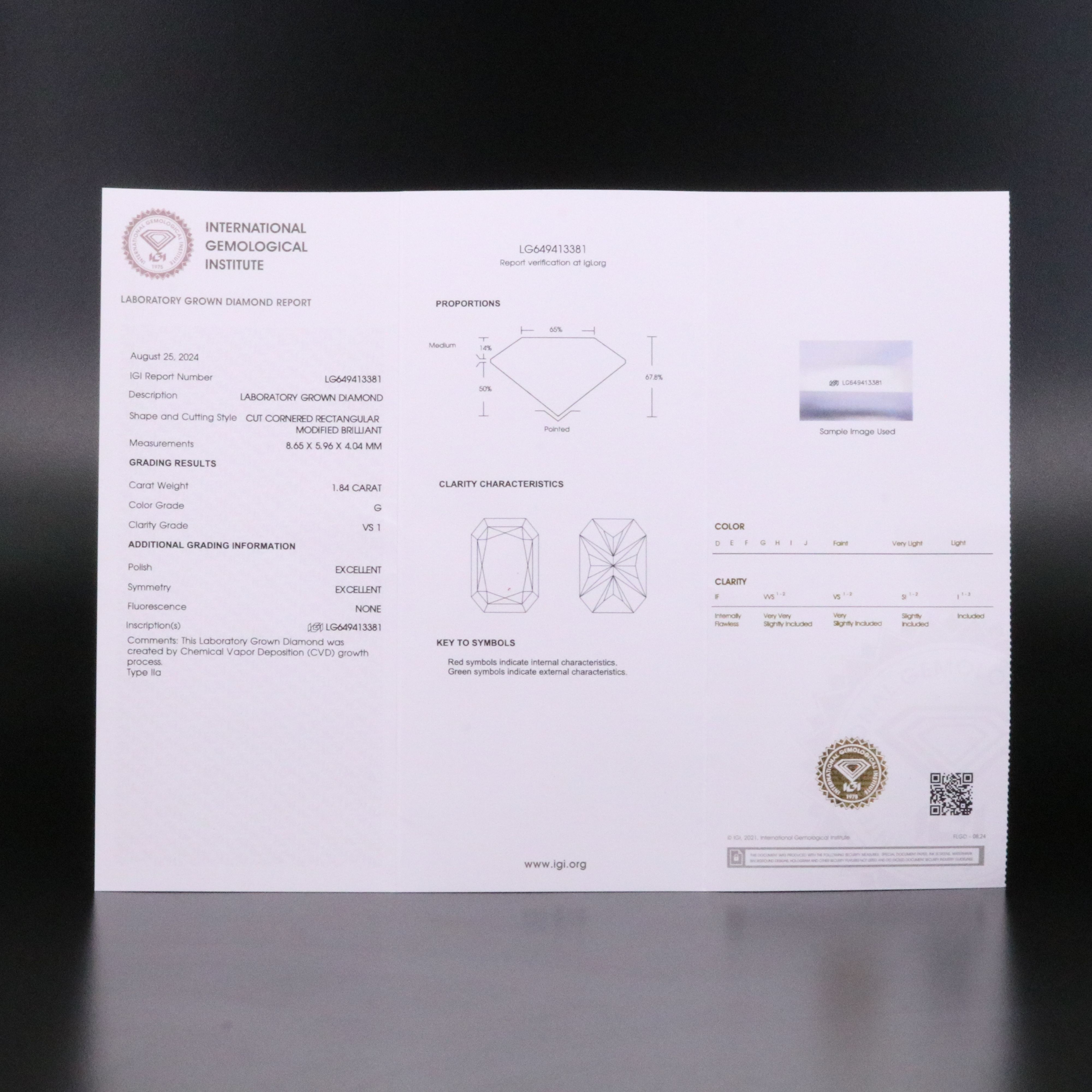 Loose 1.84 CT Lab Grown Diamond with IGI Report