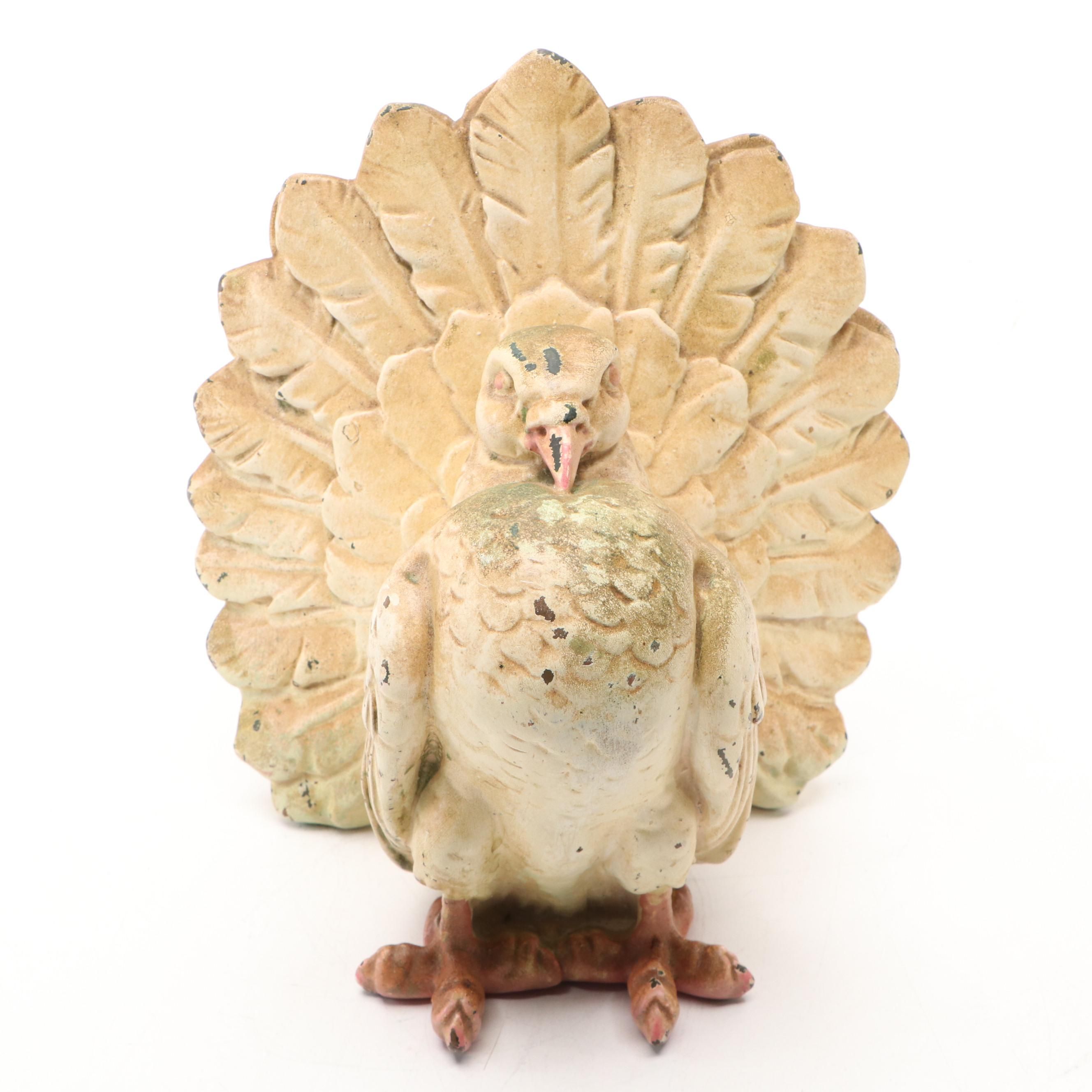 Painted Cast Iron Fantail Pigeon Figure, 20th Century