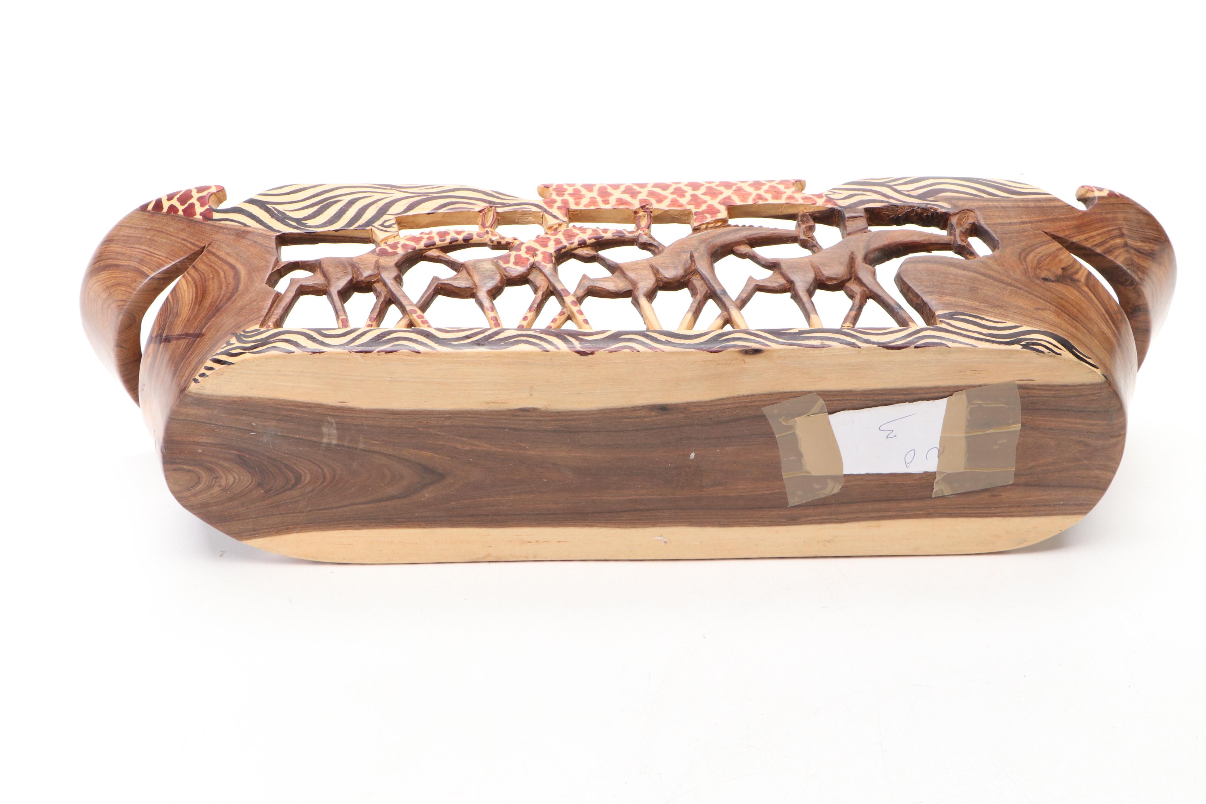 African Carved and Painted Wood Bread Basket and Snack Bowl