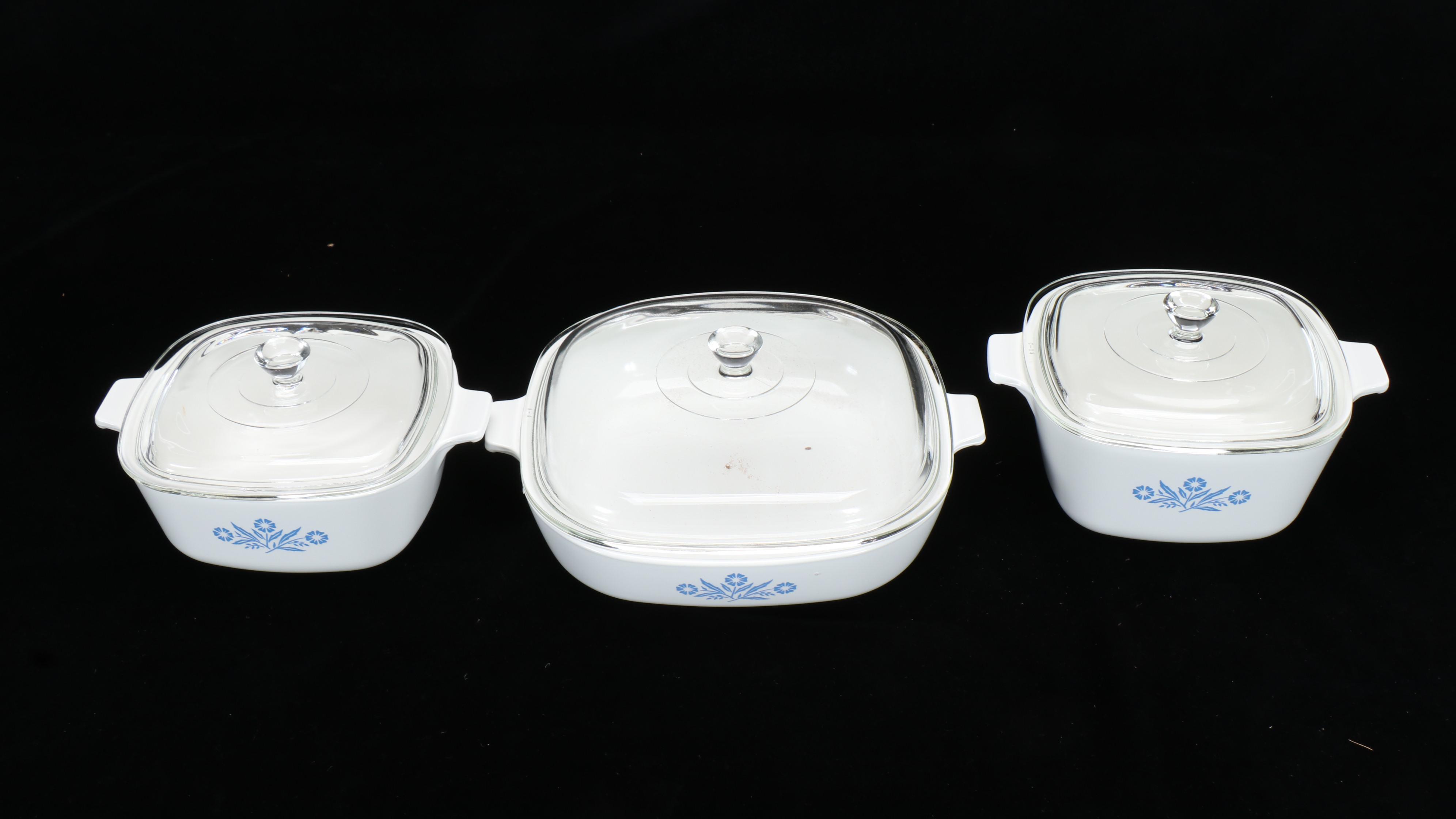 Corning Ware "Cornflower Blue" Casserole Dishes with Trivets and Coffee Pot