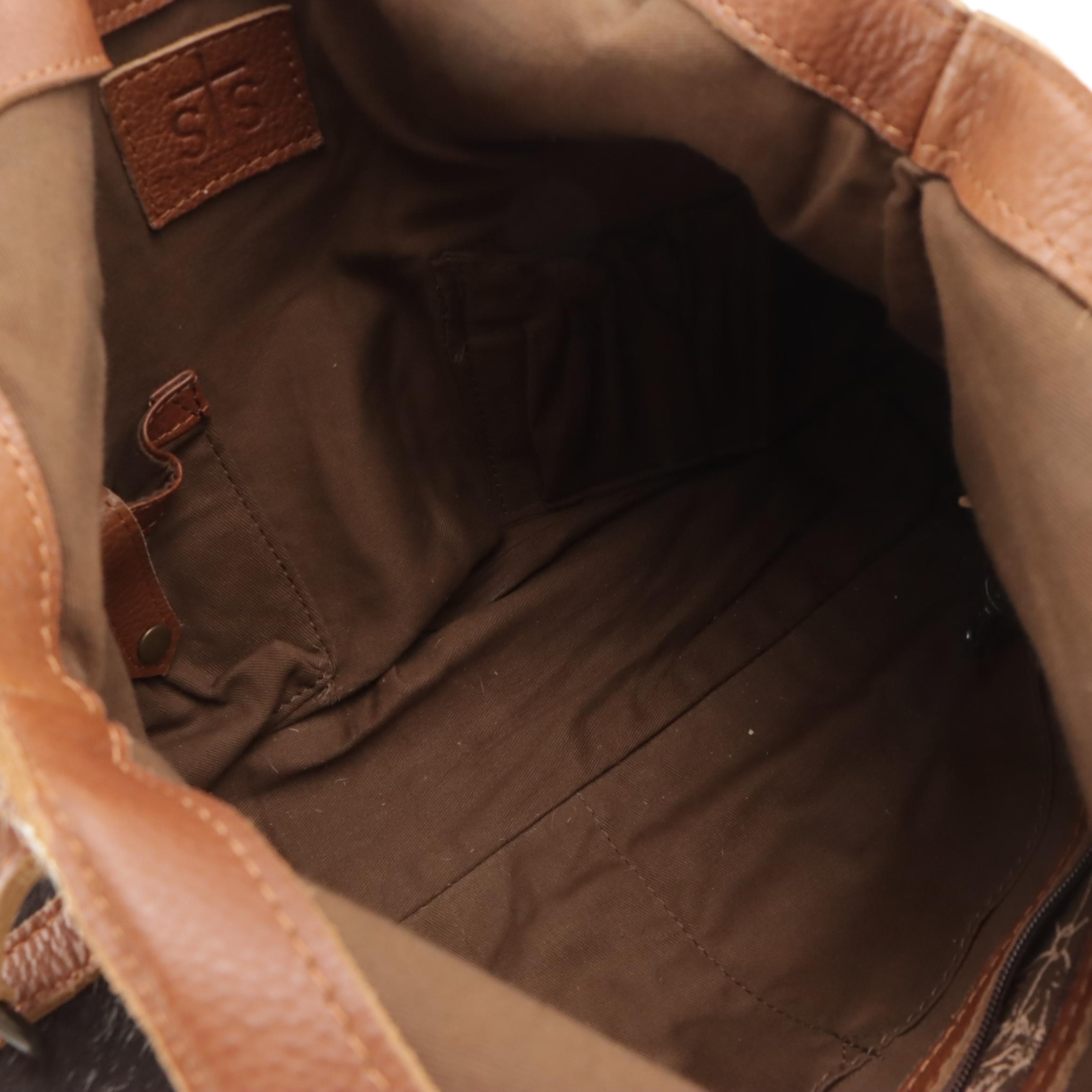 STS Ranchwear Cowhide Shoulder Satchel with Brown Leather Trim