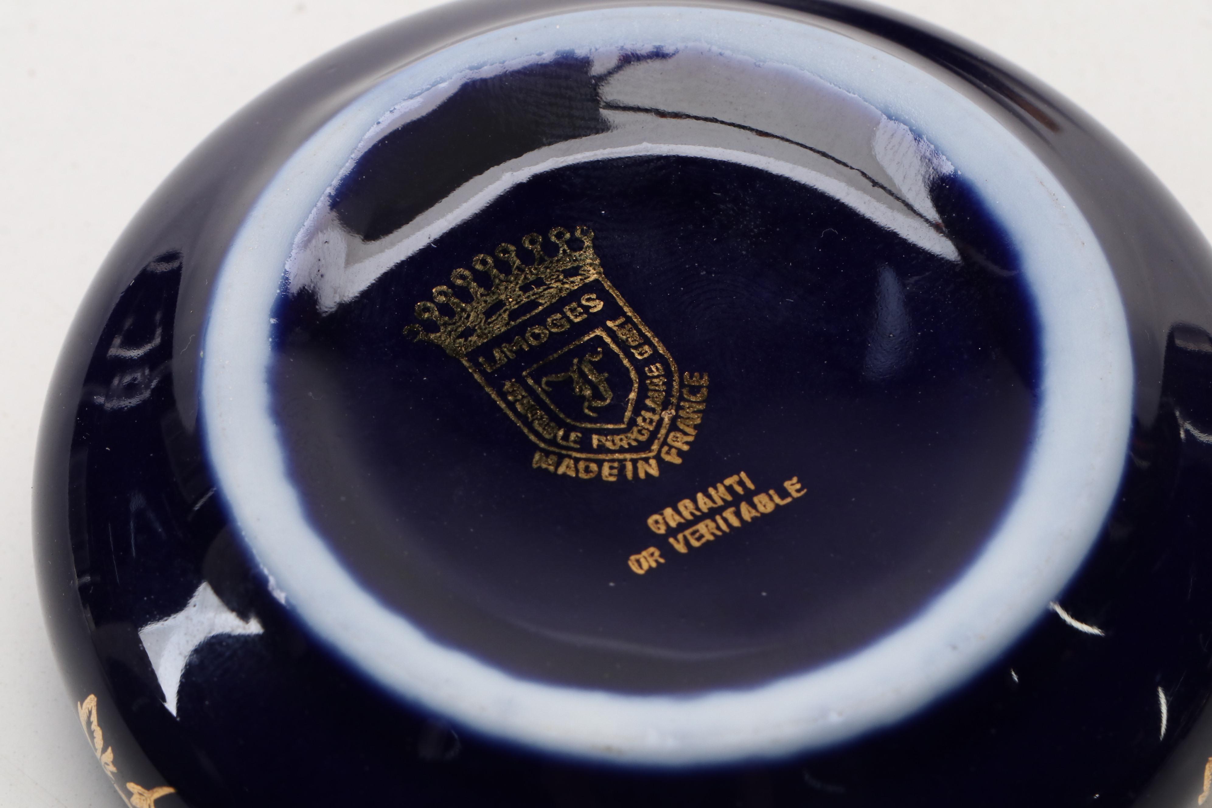 Castel French Limoges Cobalt Porcelain Boxes, Greek Porcelain & 24K Lidded Jar