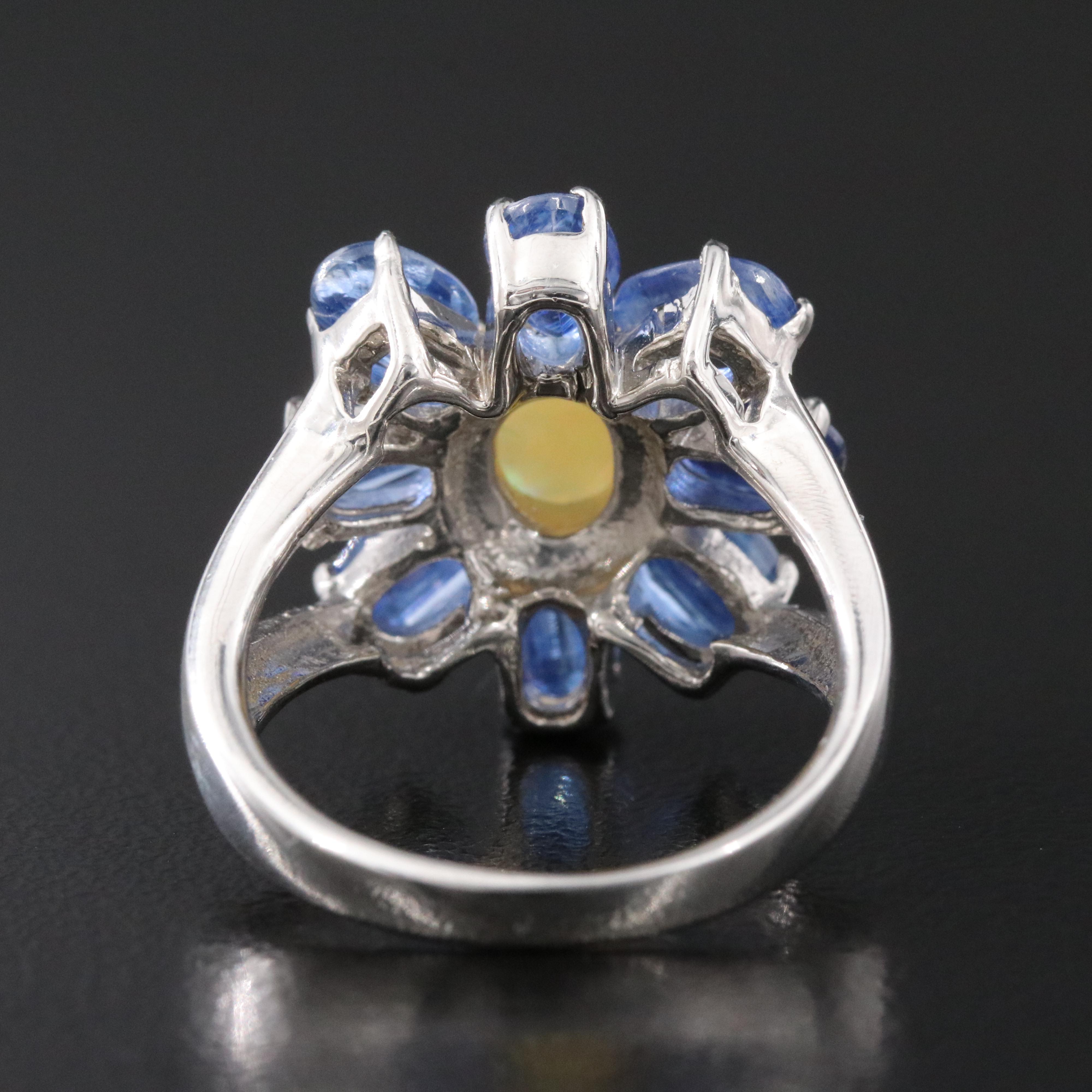 Sterling Opal and Kyanite Flower Ring