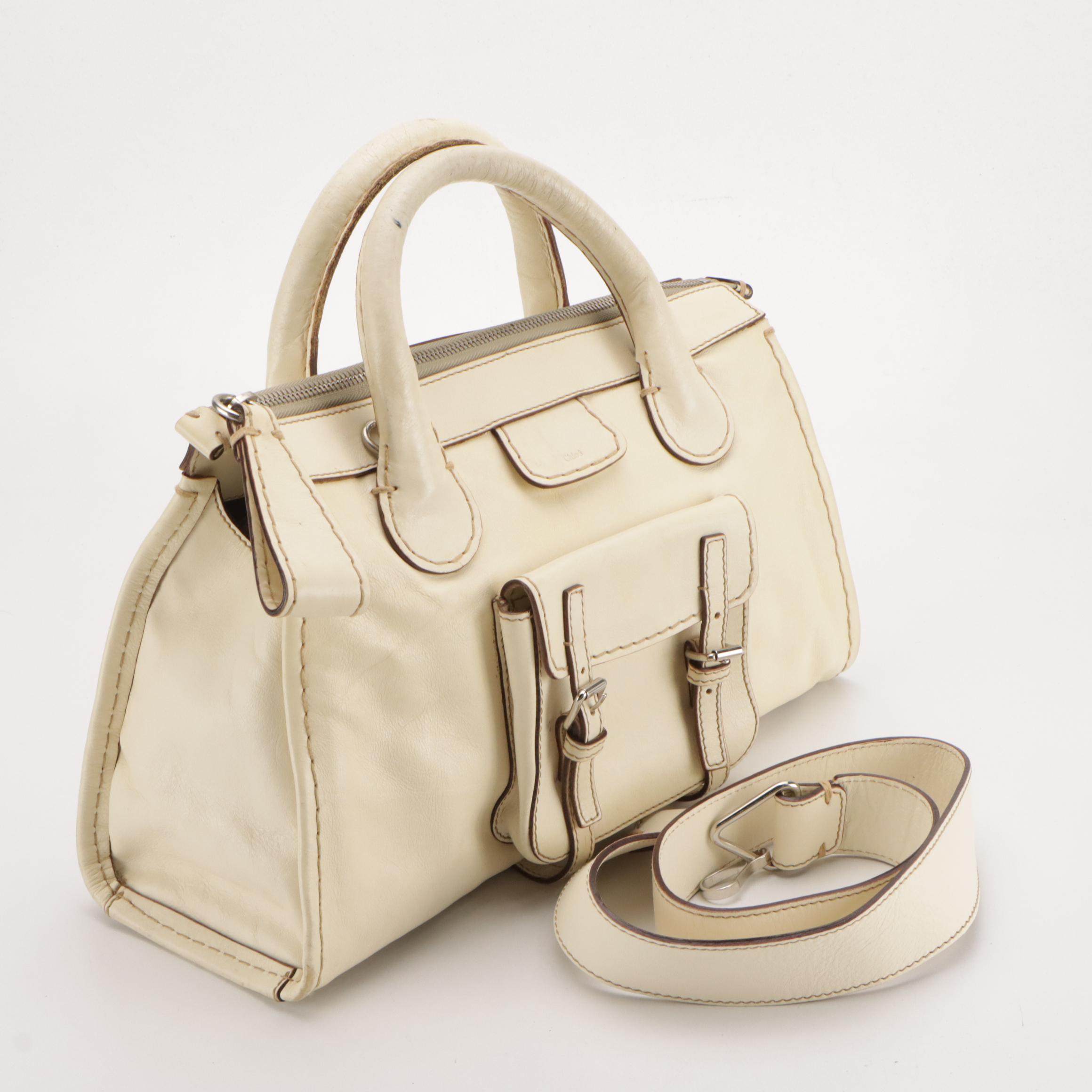 Chloé Edith Satchel Bag in Ivory Calfskin Leather
