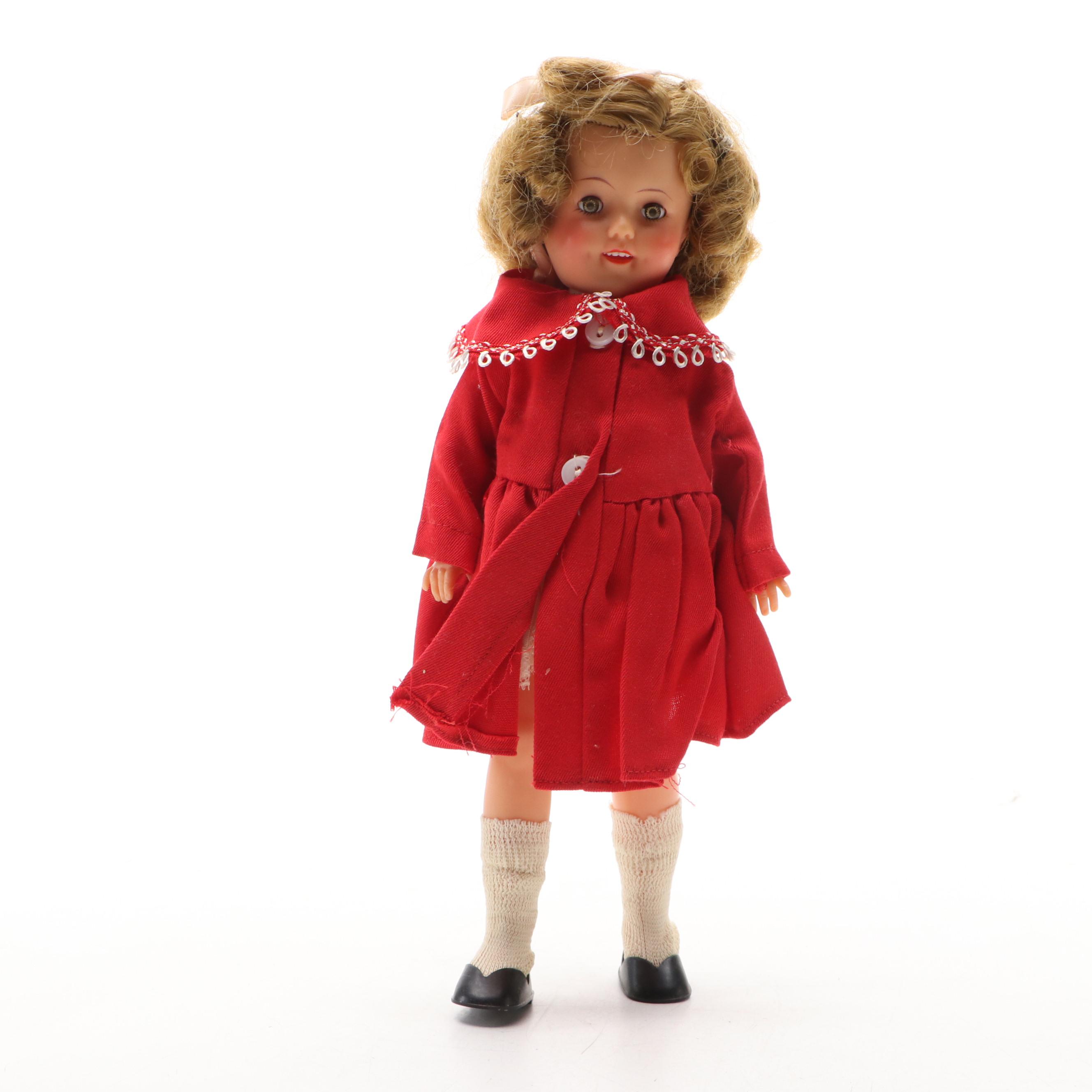 Ideal Vinyl Shirley Temple Doll in Red Coat with Original Box,  Mid-20th C.