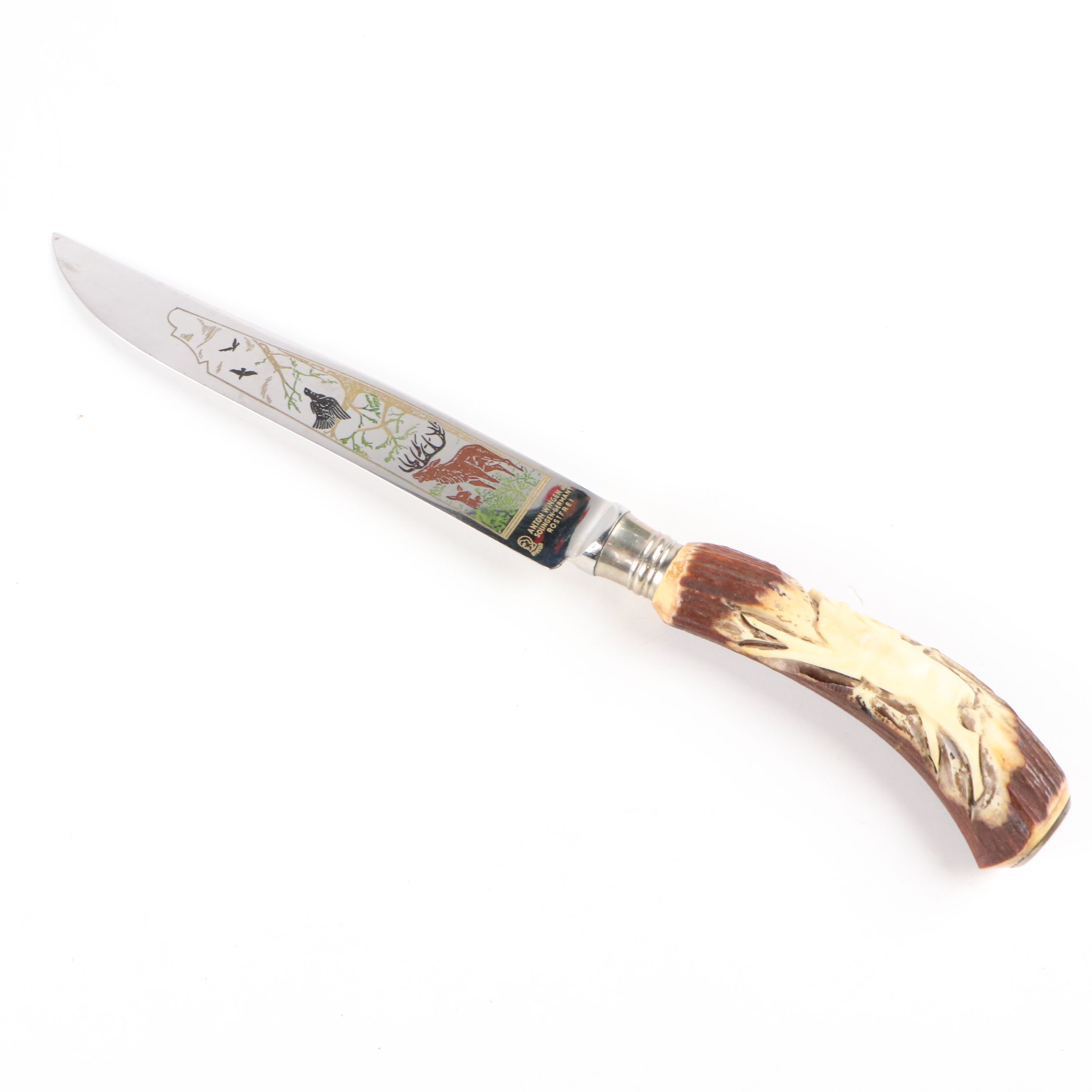 Anton Wingen Jr. German Stainless and Faux Antler Handled Carving Set
