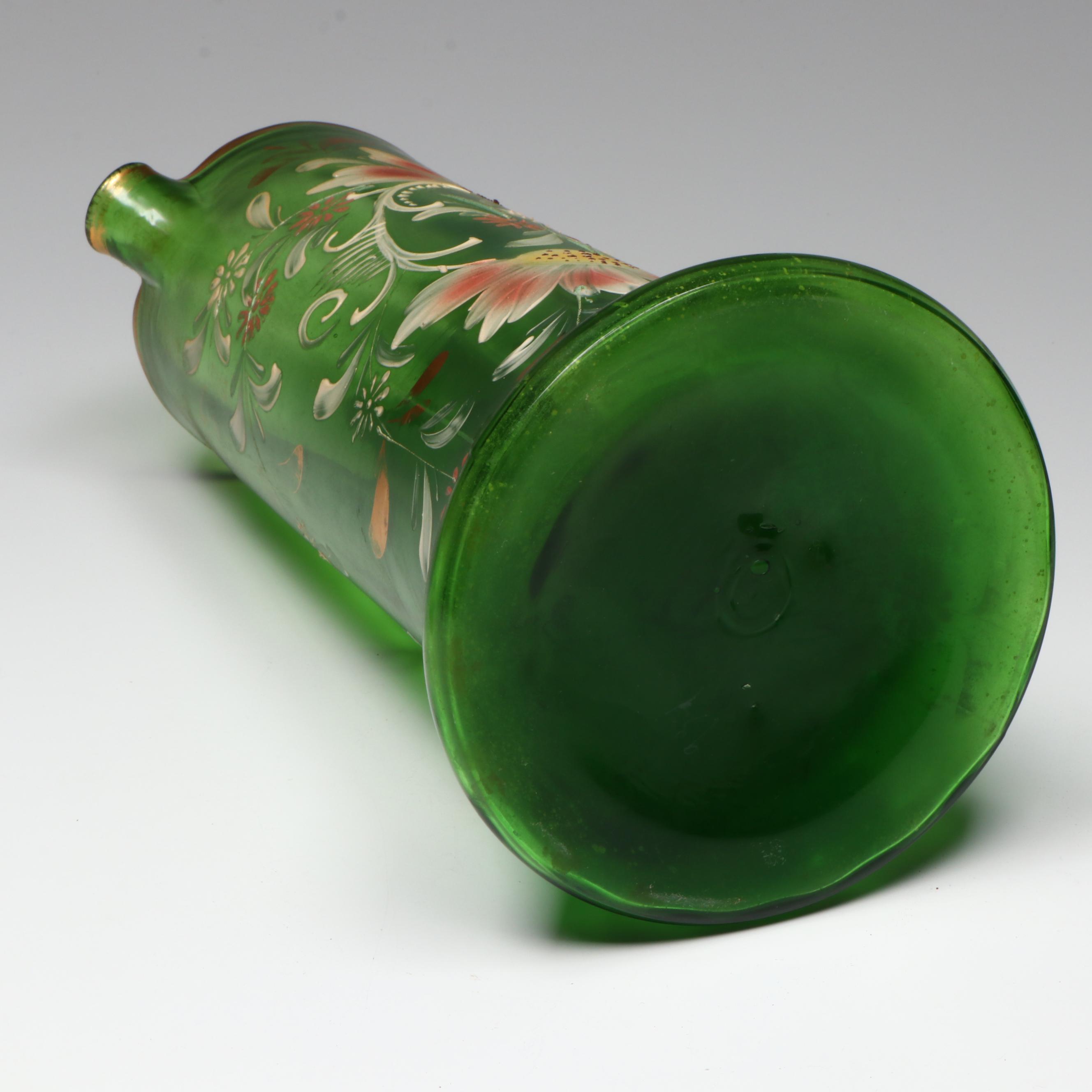 Northwood Green Gilt Hand-Painted Pitcher and Tumblers