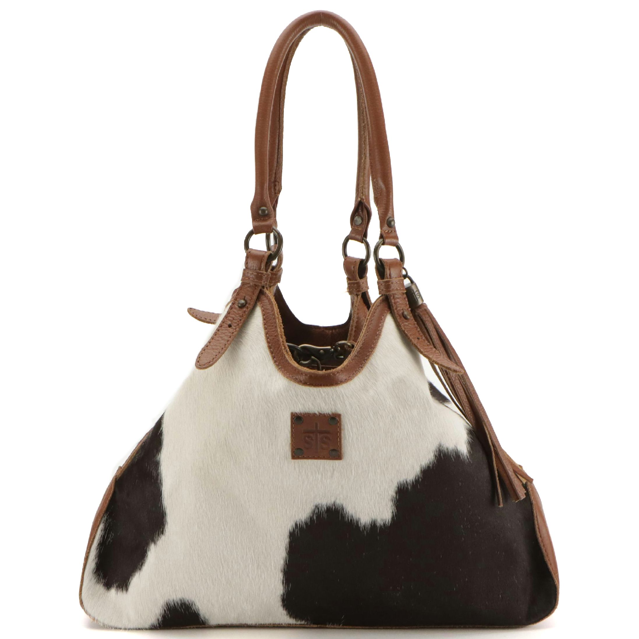 STS Ranchwear Cowhide Shoulder Satchel with Brown Leather Trim