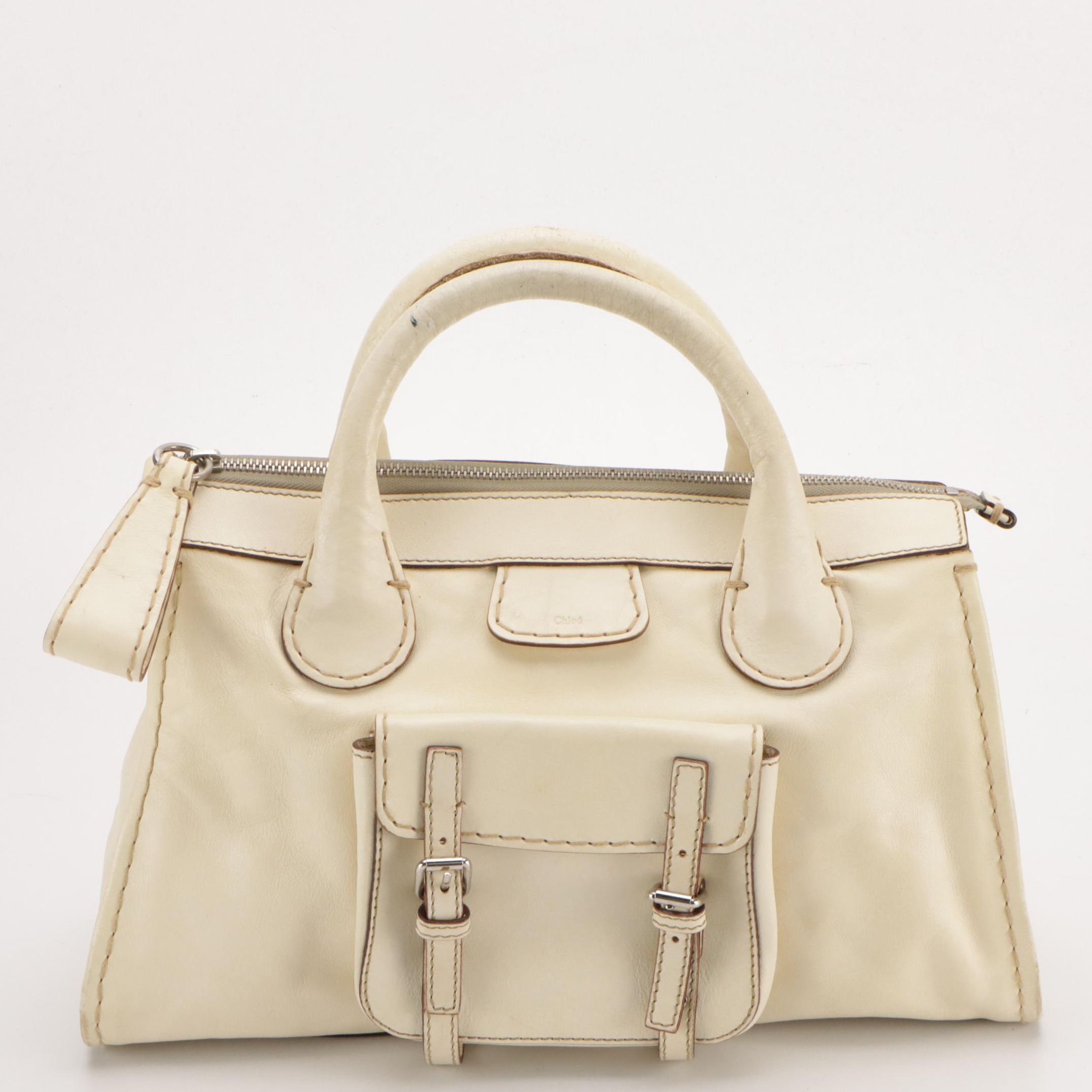 Chloé Edith Satchel Bag in Ivory Calfskin Leather
