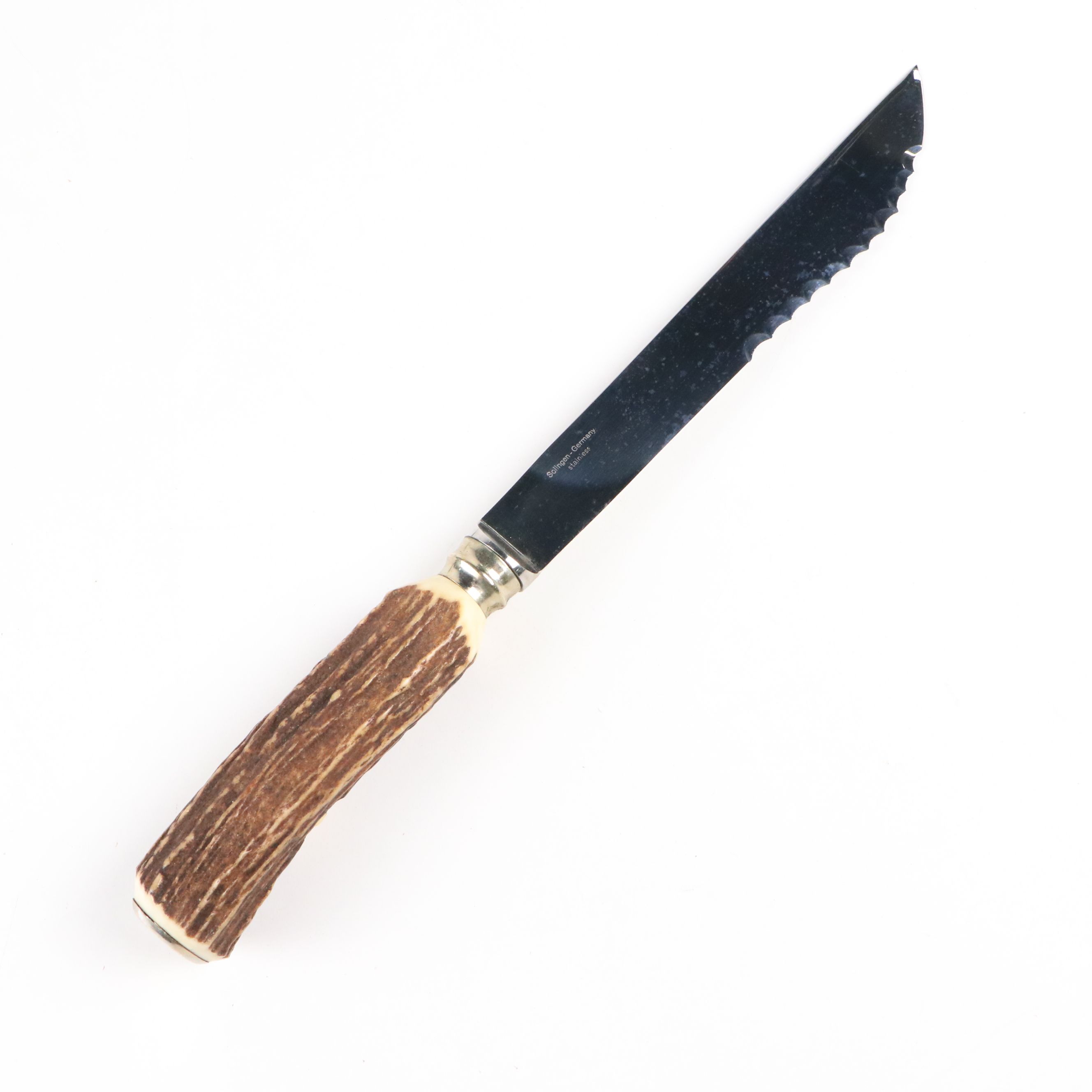 German Stainless Steel and Faux Antler Carving Set in Suede Leather Roll