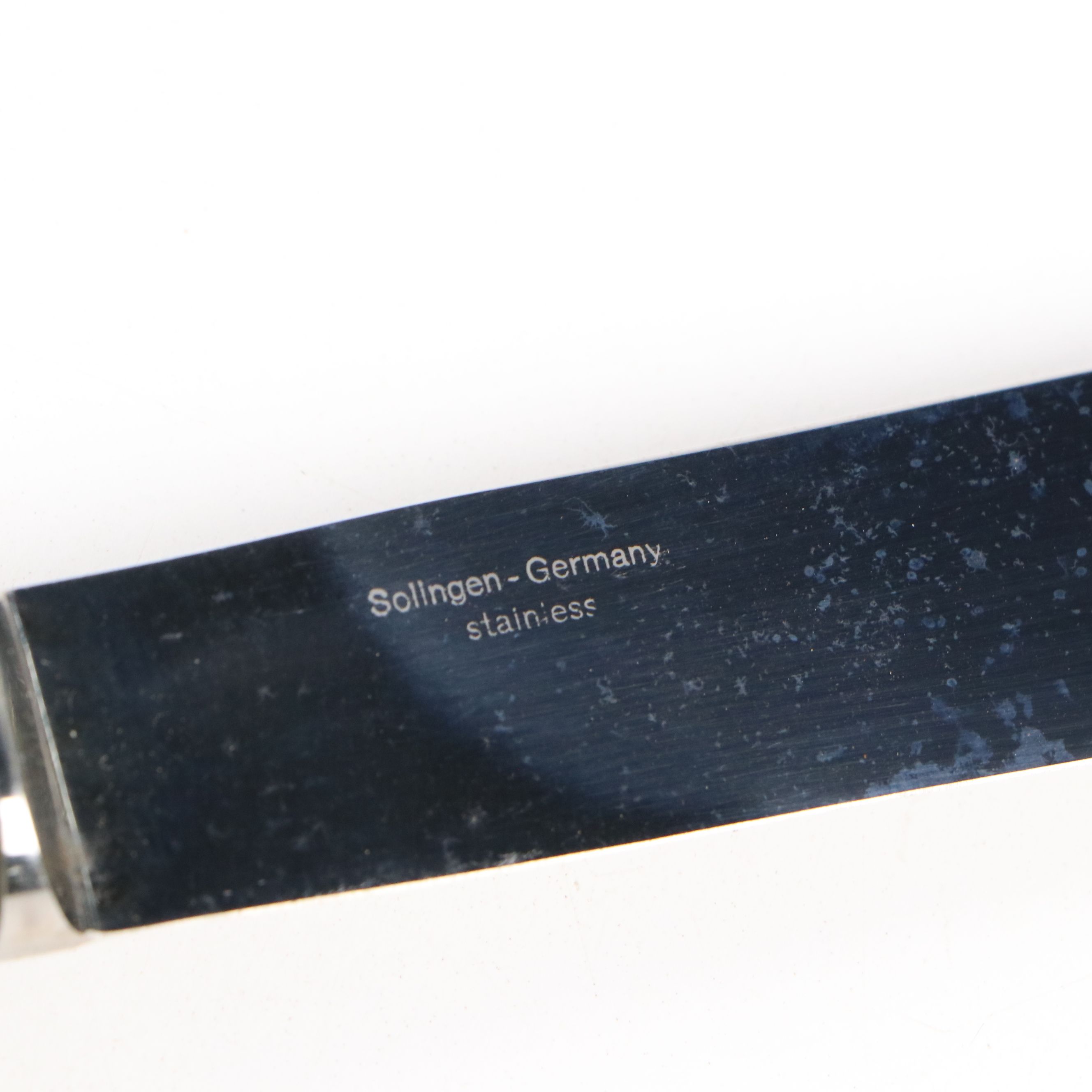 German Stainless Steel and Faux Antler Carving Set in Suede Leather Roll