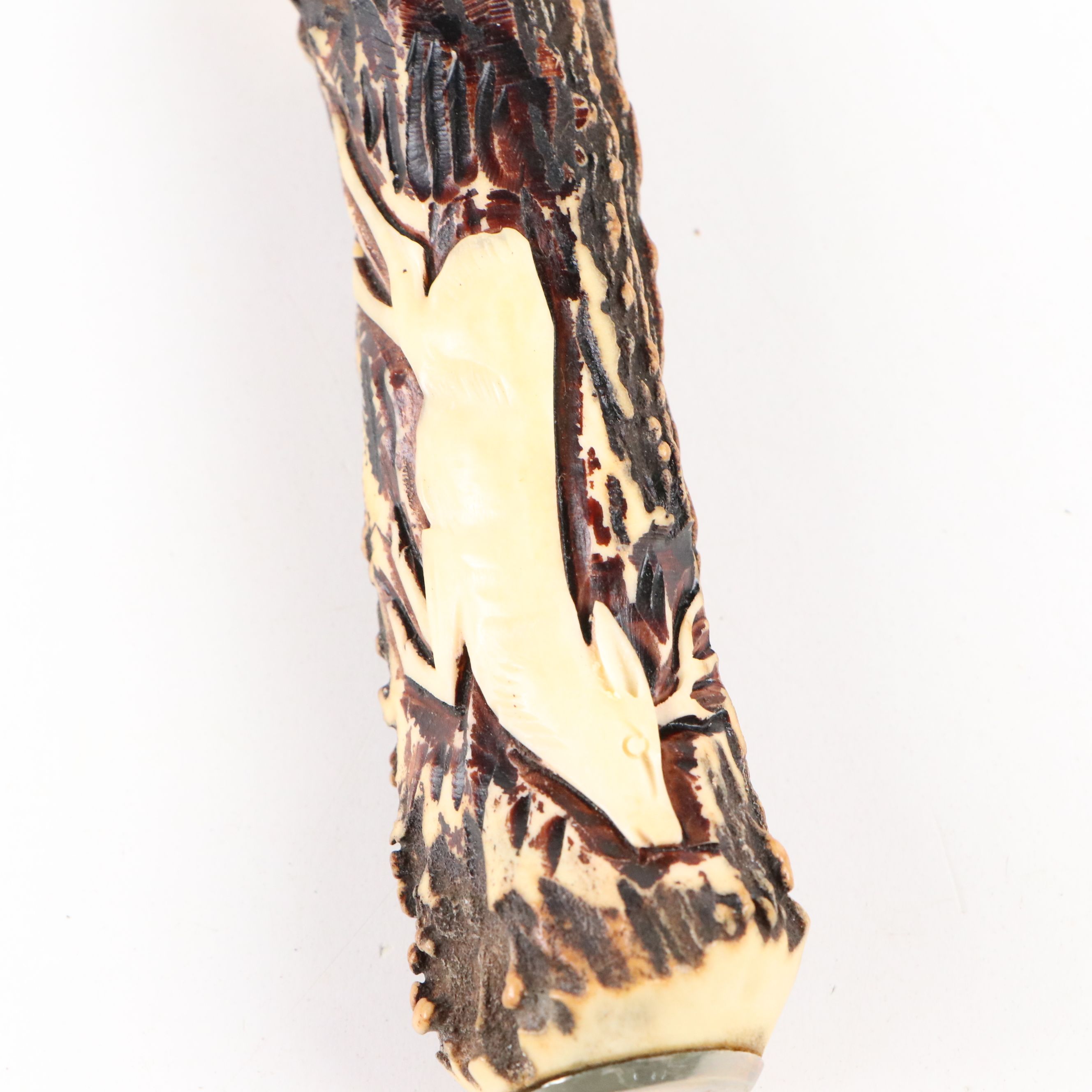 German Stainless Steel and Faux Antler Carving Set in Suede Leather Roll