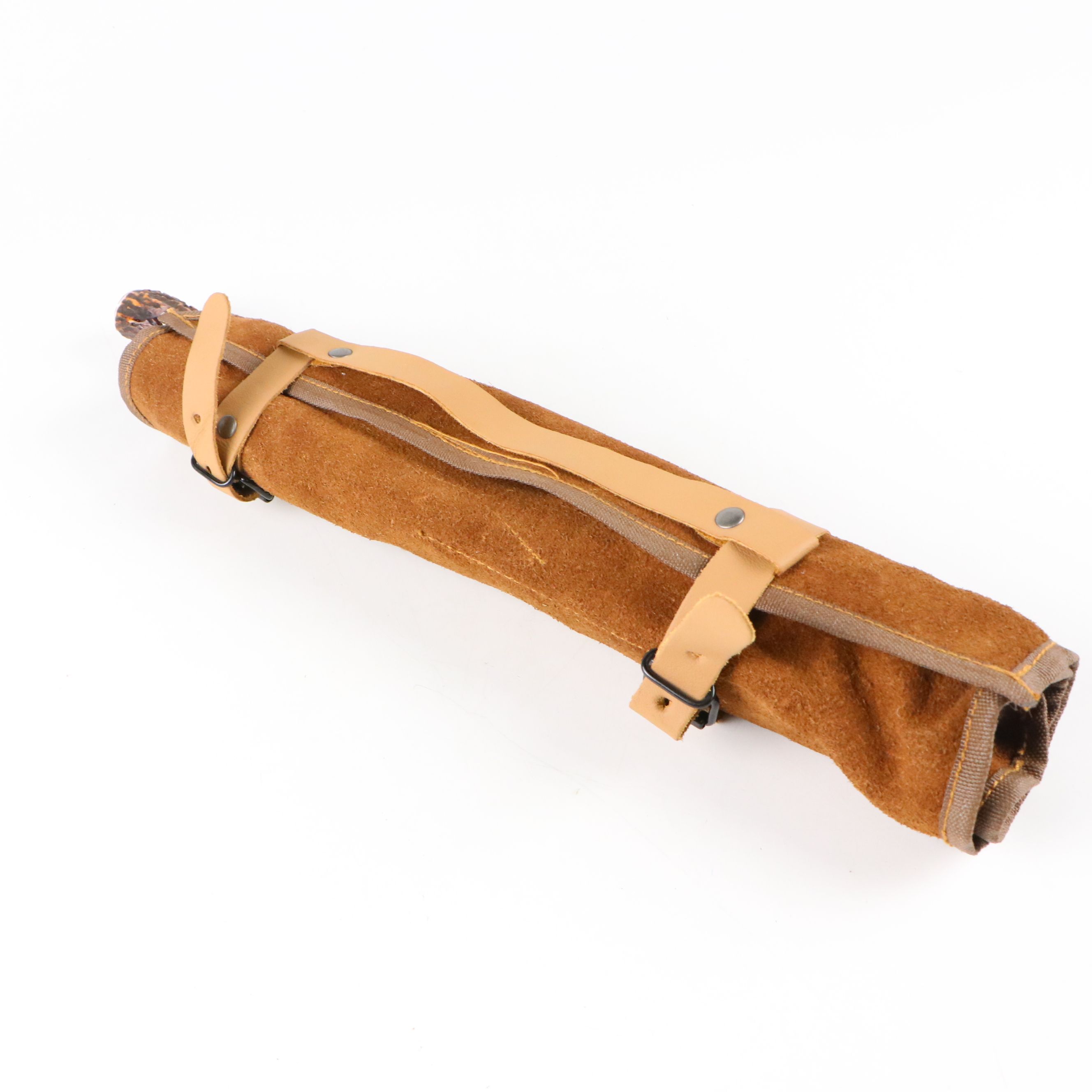 German Stainless Steel and Faux Antler Carving Set in Suede Leather Roll