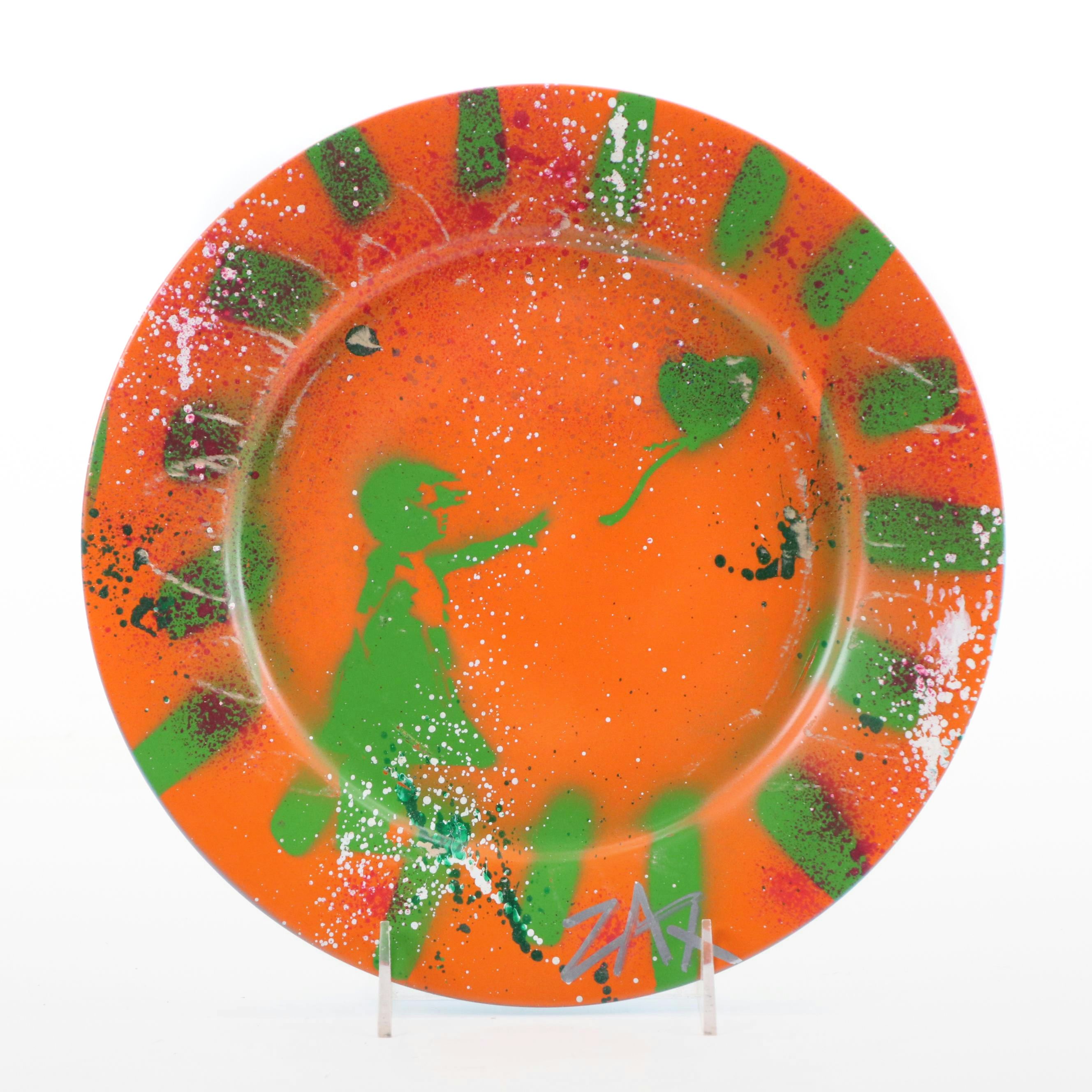 E.M. Zax Spray and Drip-Painted Plate After Banksy, 2025
