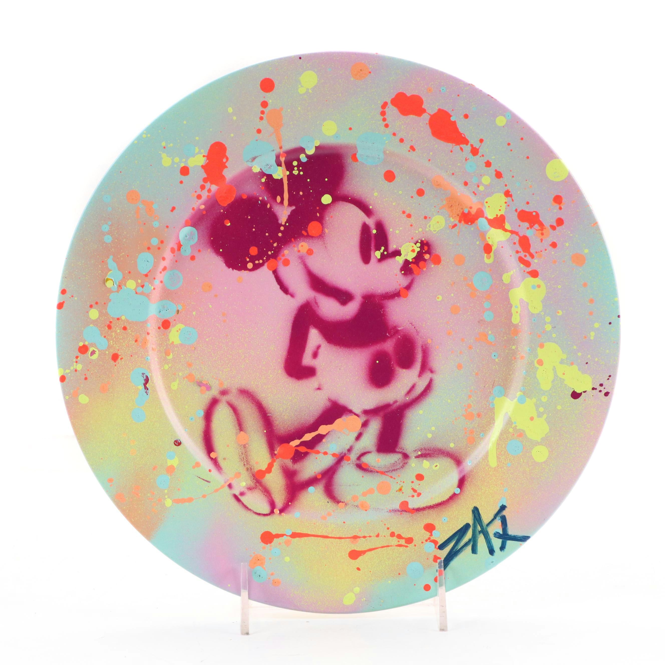 E.M. Zax Spray and Drip-Painted Mickey Mouse Plate, 2025