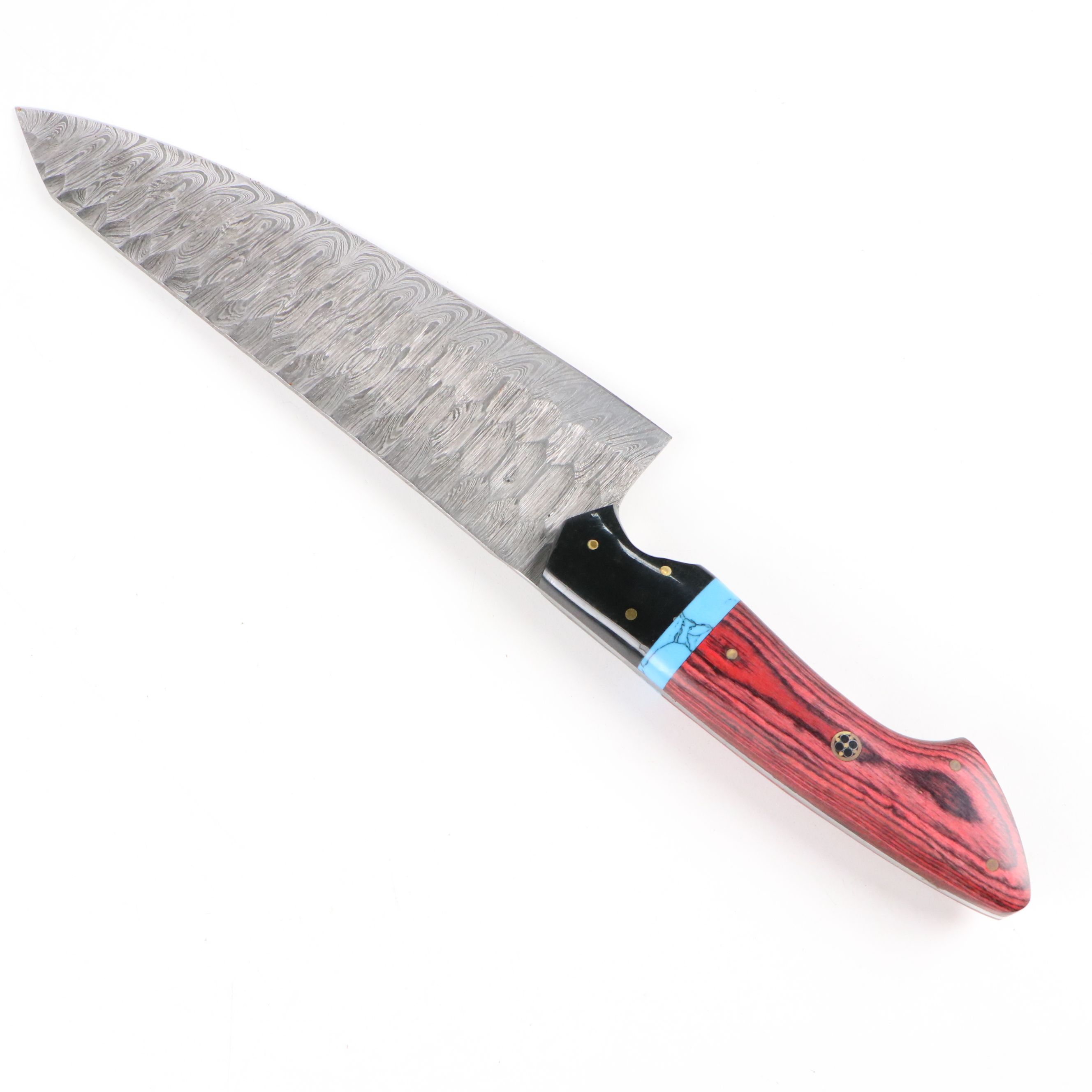 Damascus Steel and Wooden Handled Chef's Knife Set in Suede Leather Roll